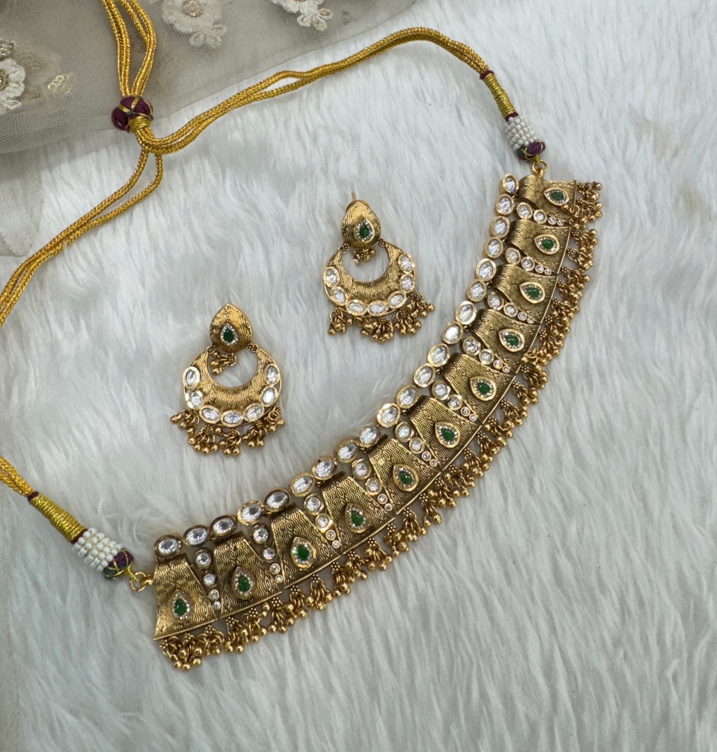 Green Gold Polki Choker Jewellery Bobo Set