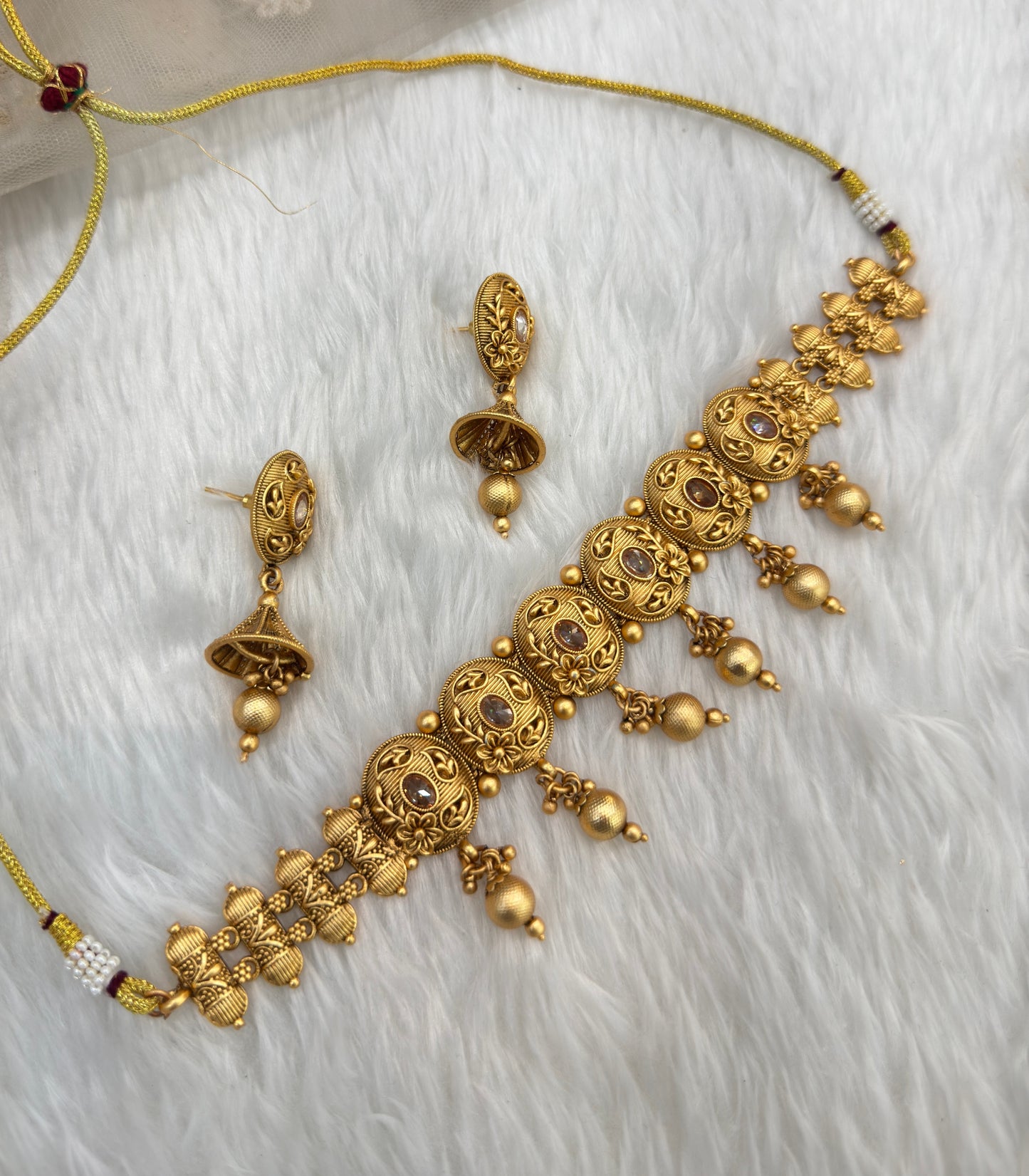 Gold Polki Jhumki Choker Jewellery Bobo Set