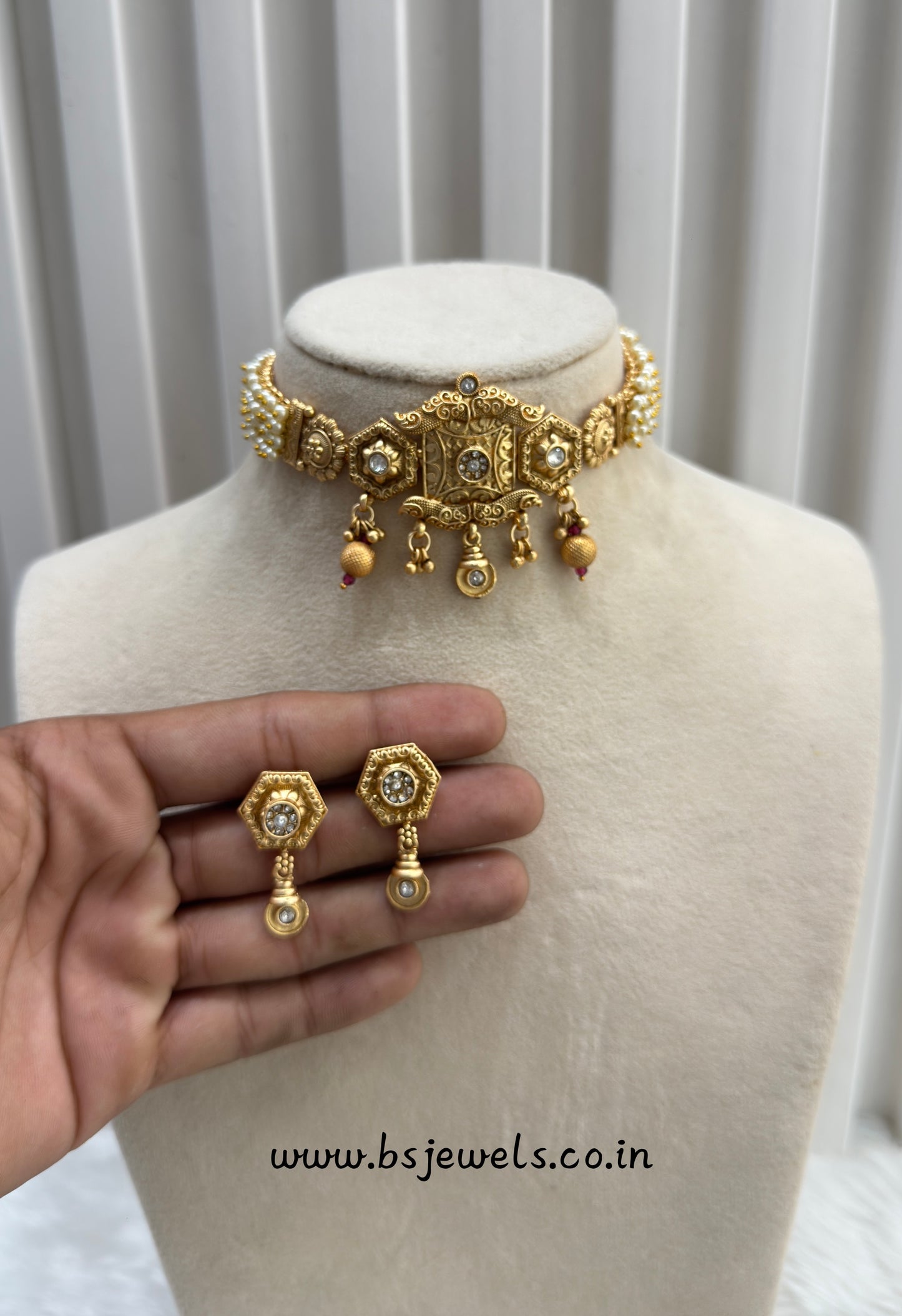 Gold Polki Choker Jewellery Bobo Set