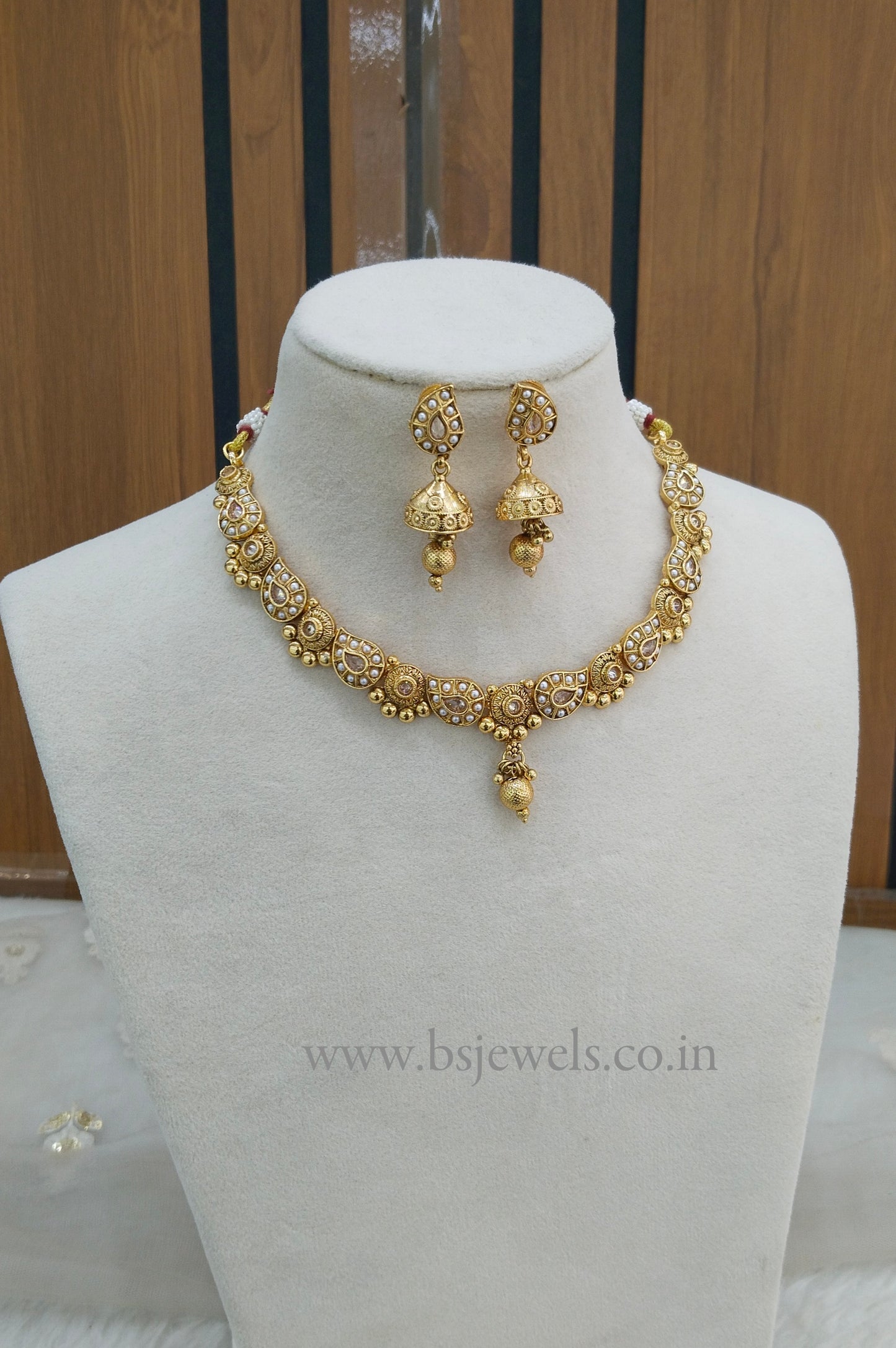 Gold Polki Necklace Jewellery Gandhi Set