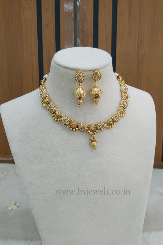 Gold Polki Necklace Jewellery Gandhi Set