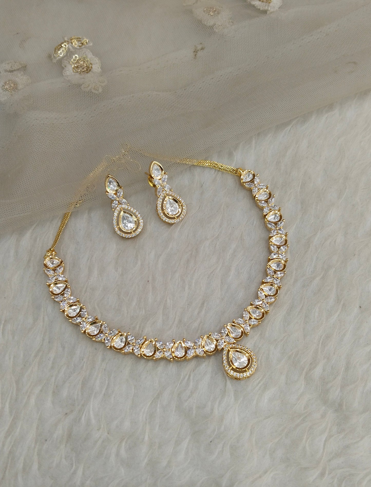 Gold Polki Necklace Jewellery Gandhi Set