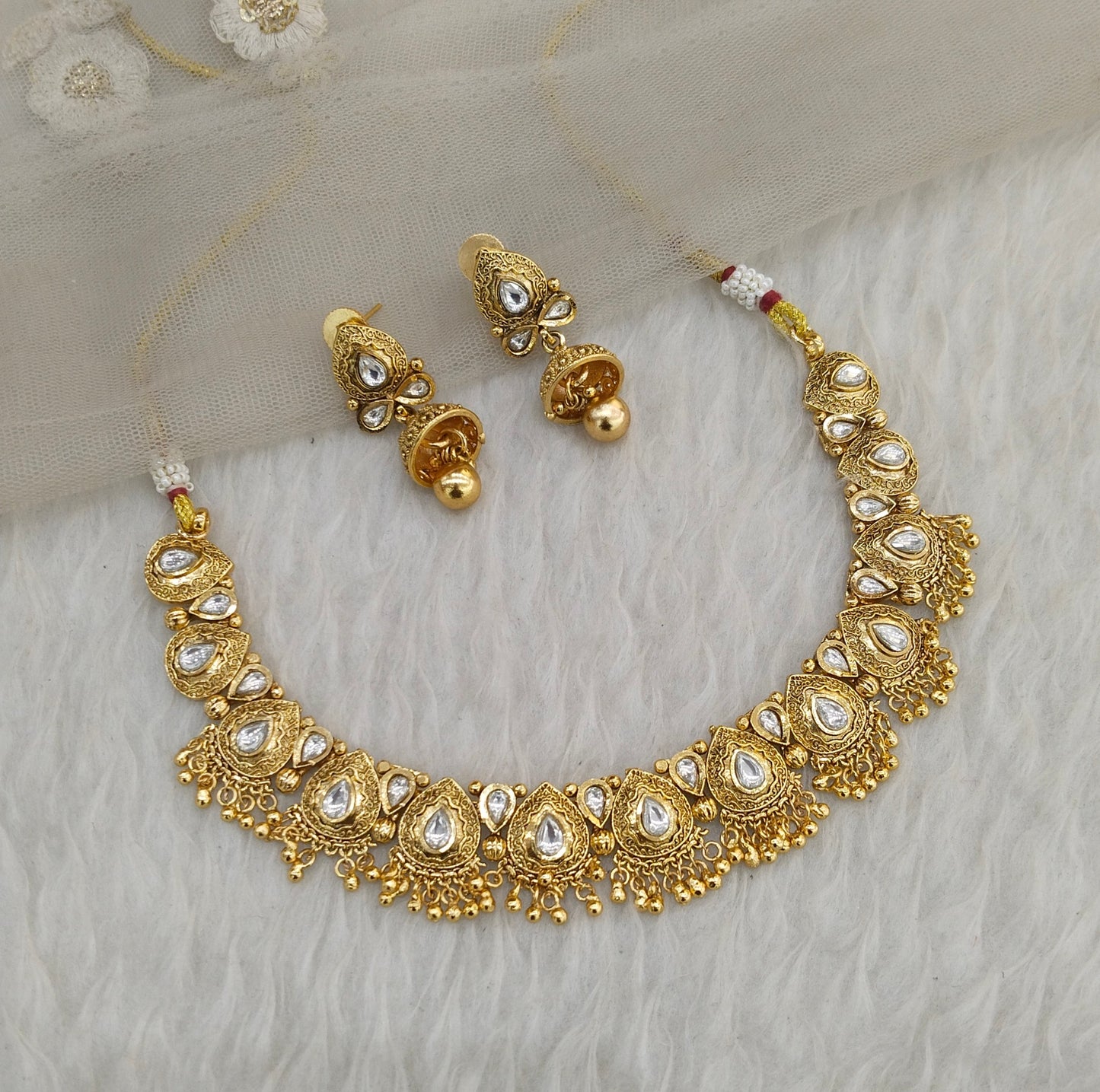 Gold Polki Necklace Jewellery Gandhi Set