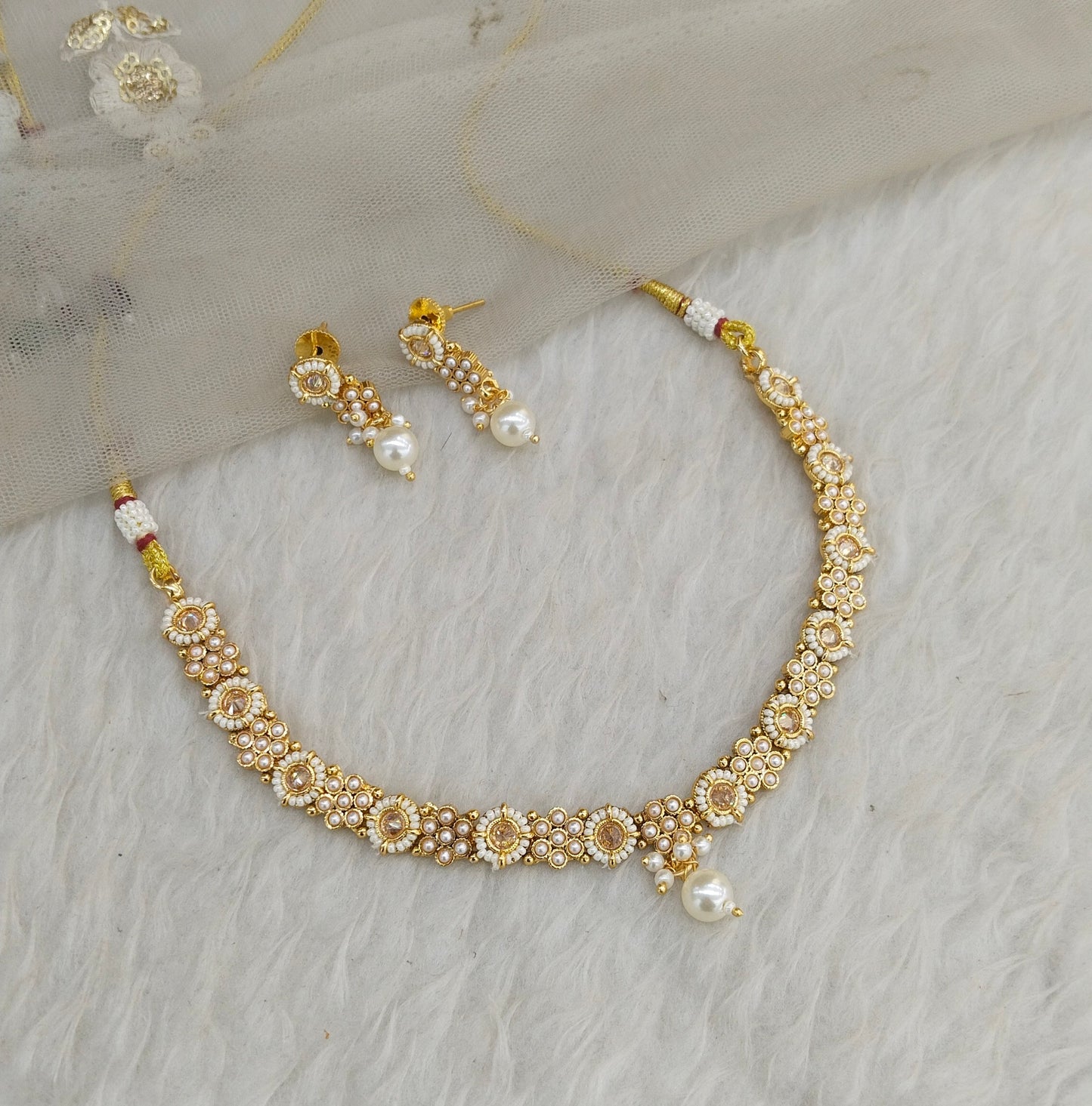 Gold Polki Necklace Jewellery Gandhi Set