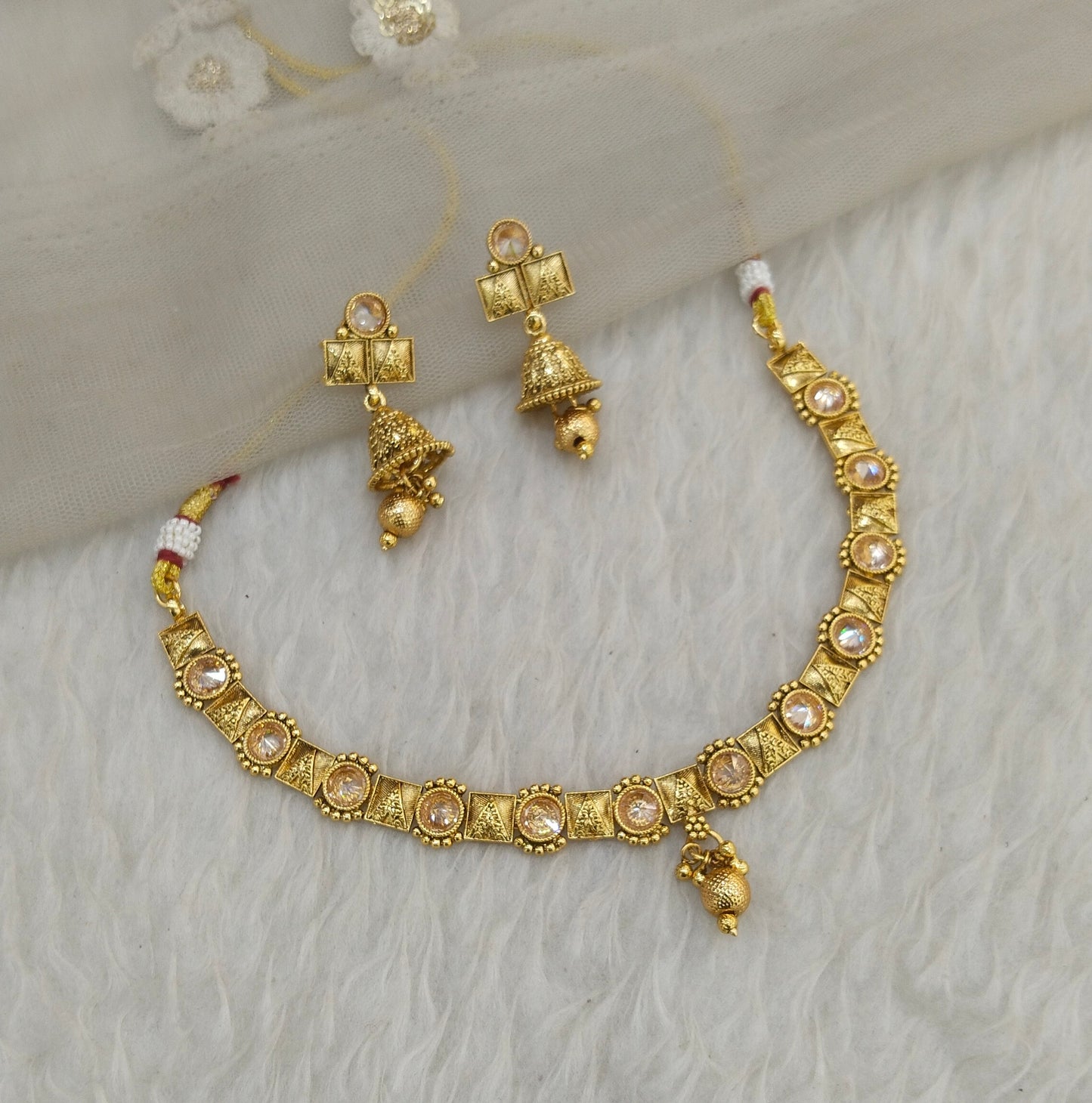 Gold Polki Necklace Jewellery Gandhi Set