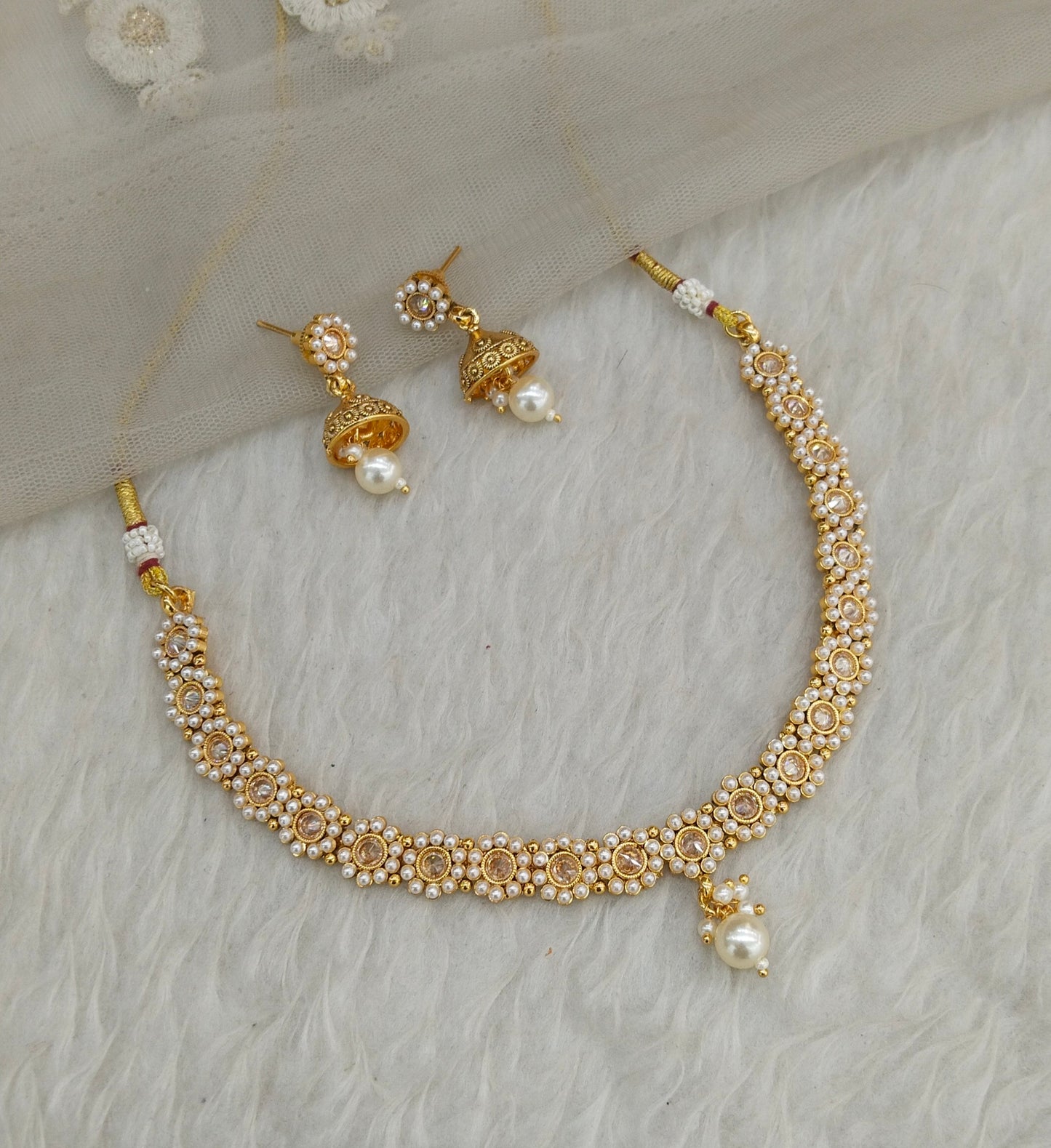Gold Polki Necklace Jewellery Gandhi Set