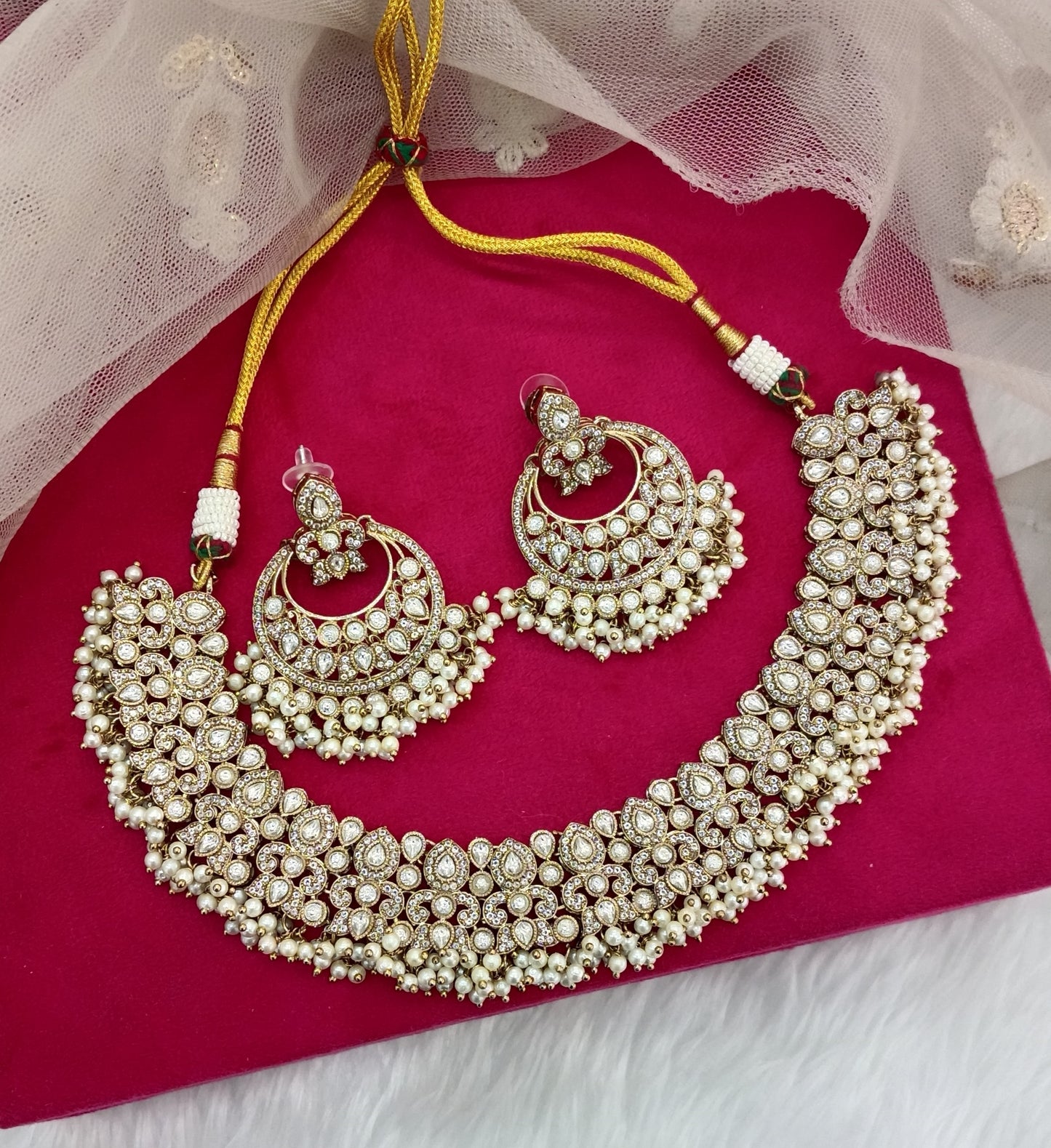 Antique Gold Kundan Necklace Jewellery Jot Set