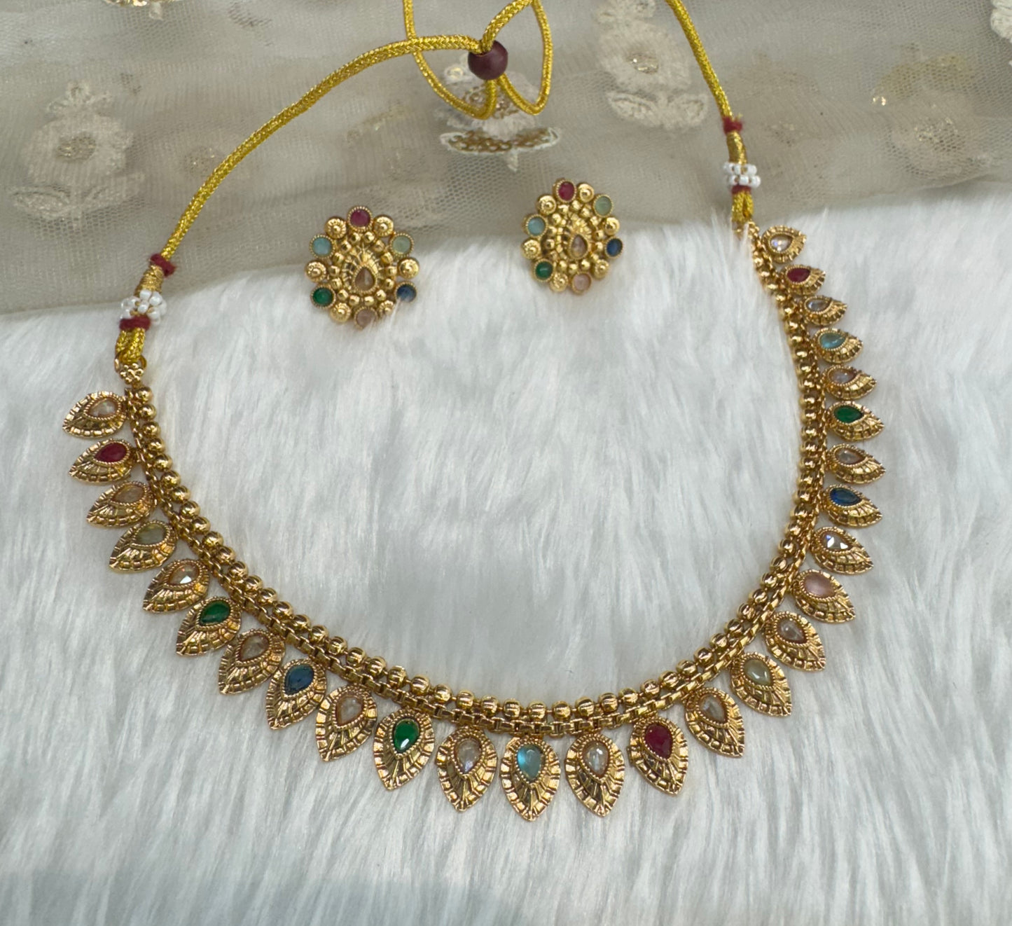Multi Color Gold Polki Necklace Jewellery Pawan Set