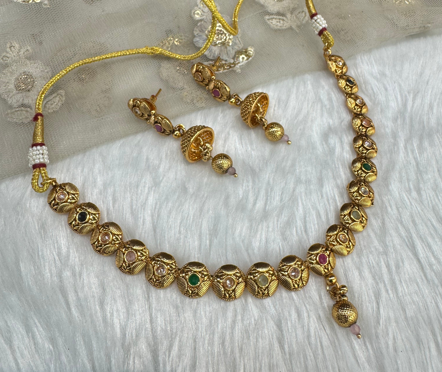 Multi Color Gold Polki Necklace Jewellery Pawan Set