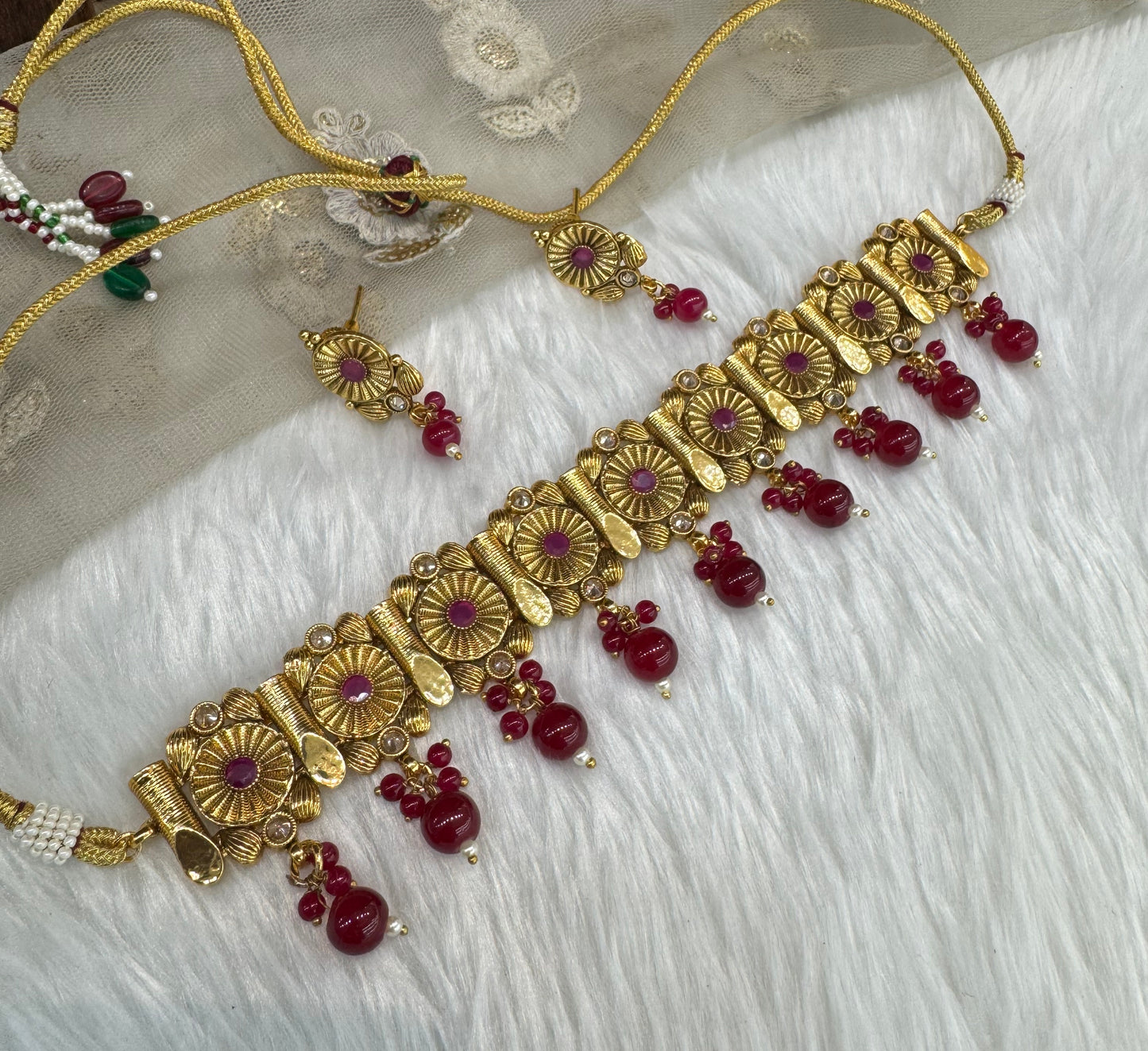Ruby Gold Polki Choker Jewellery Bobo Set