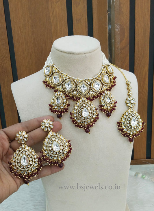 Maroon Kundan Necklace Jewellery Ruby Set