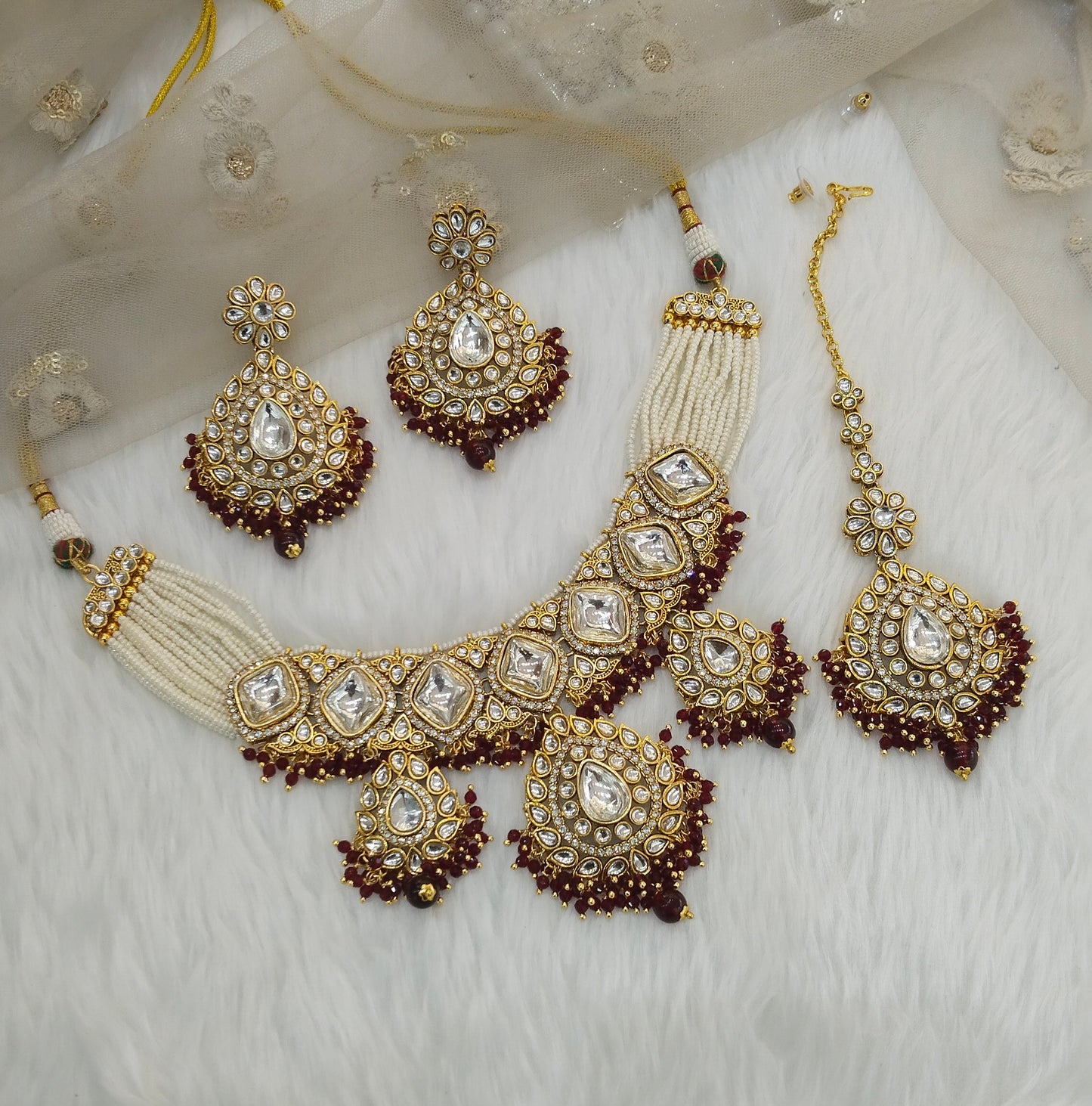 Maroon Kundan Necklace Jewellery Ruby Set