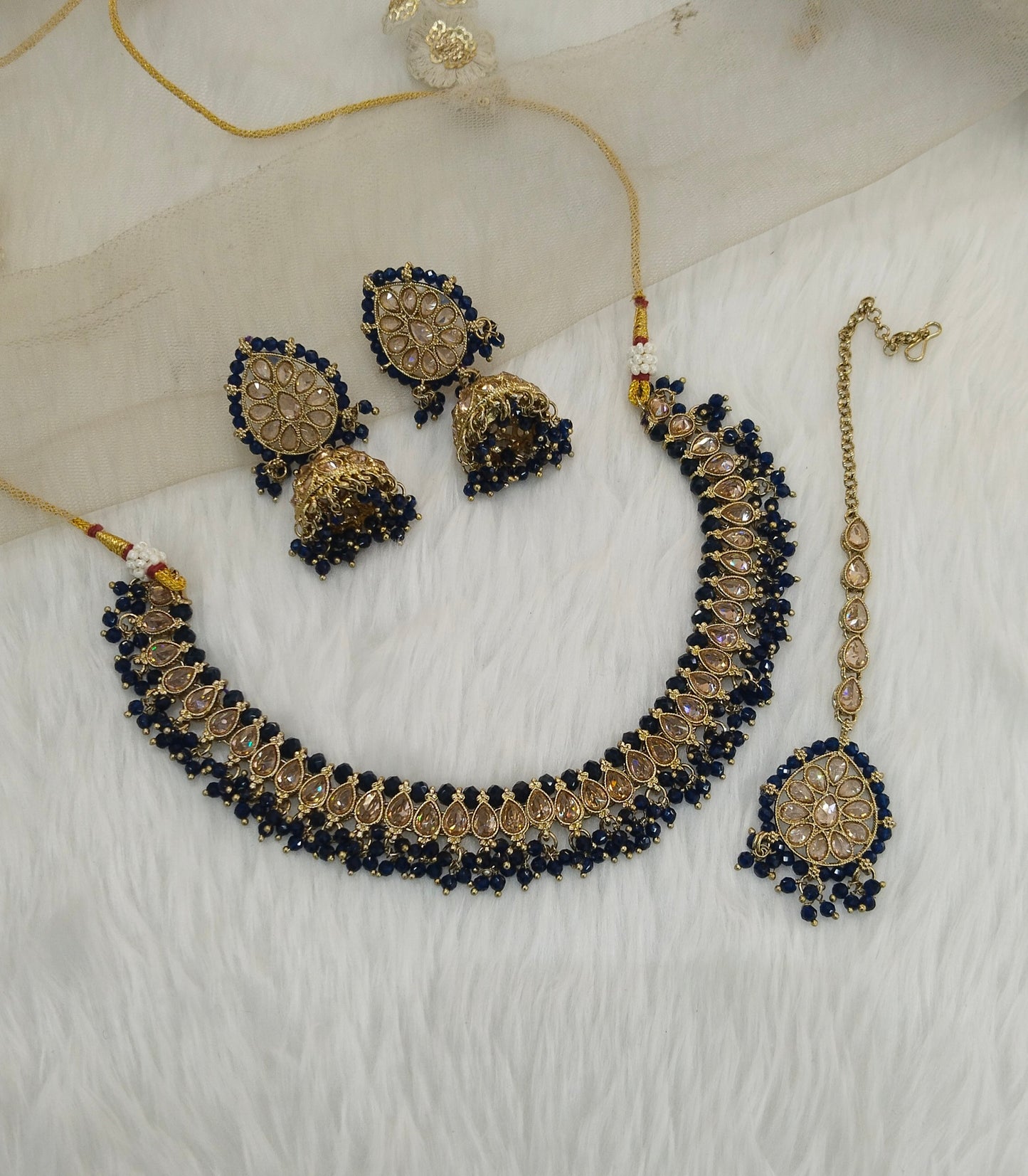 Blue Antique Gold Necklace Jewellery Anmol Set