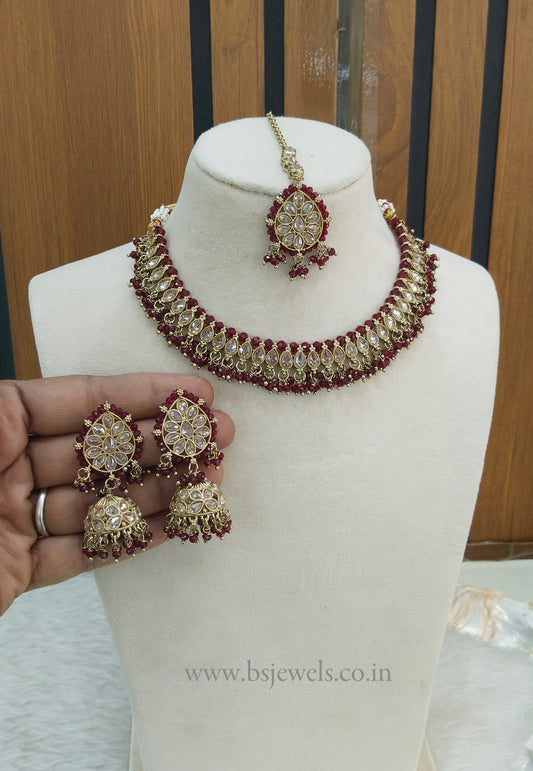 Maroon Antique Gold Necklace Jewellery Anmol Set