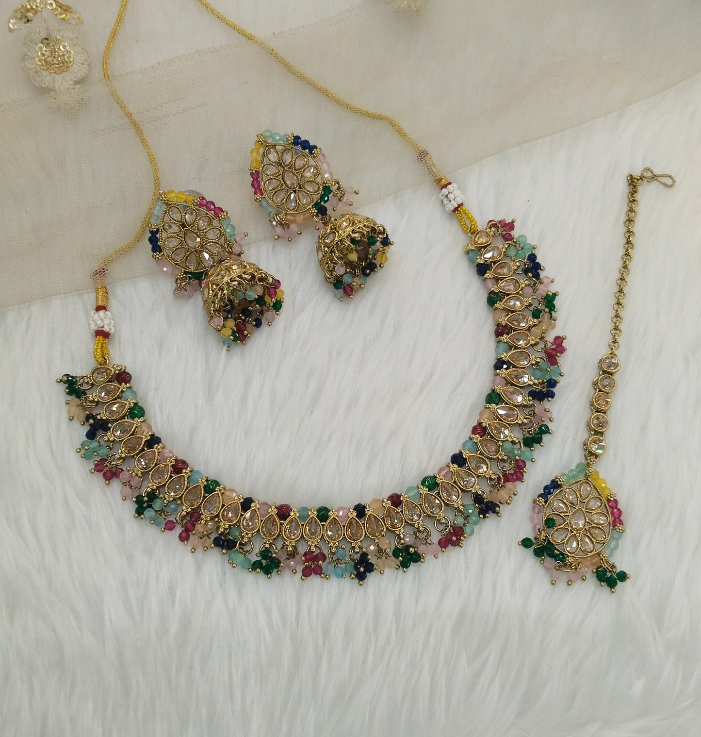 Multi Color Antique Gold Necklace Jewellery Anmol Set