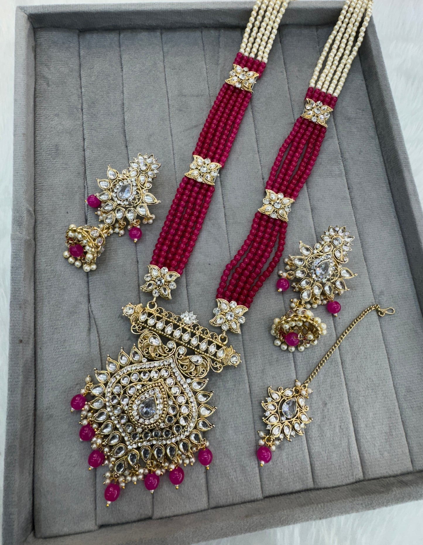 Rani Pink Kundan Rani Haar Indian Jewelry Set