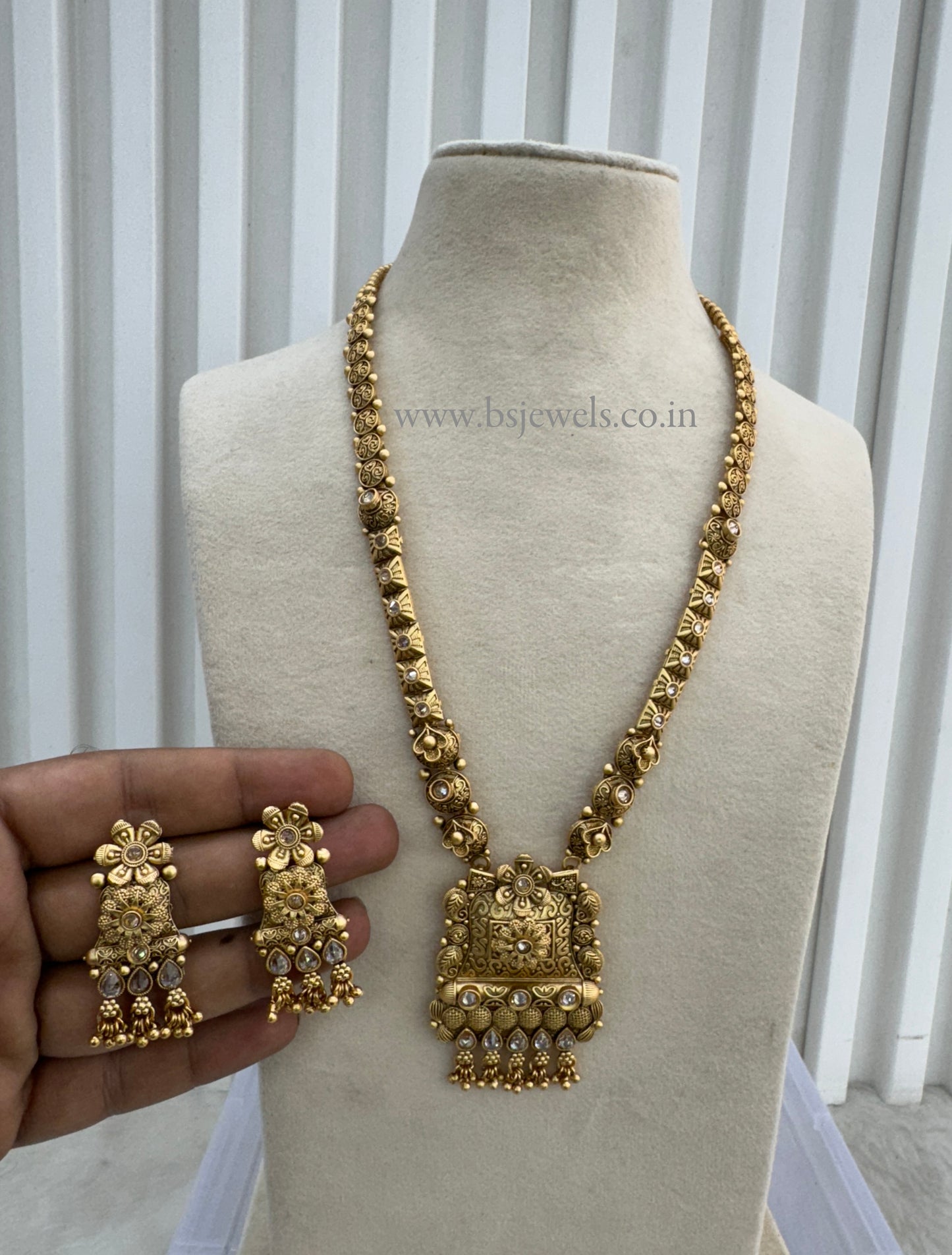 Gold Polki Long Rani Haar Necklace Jewellery Set