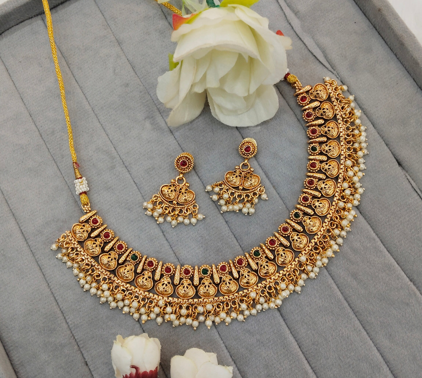 Ruby Green Gold Polki Necklace Jewellery Kuwar Set