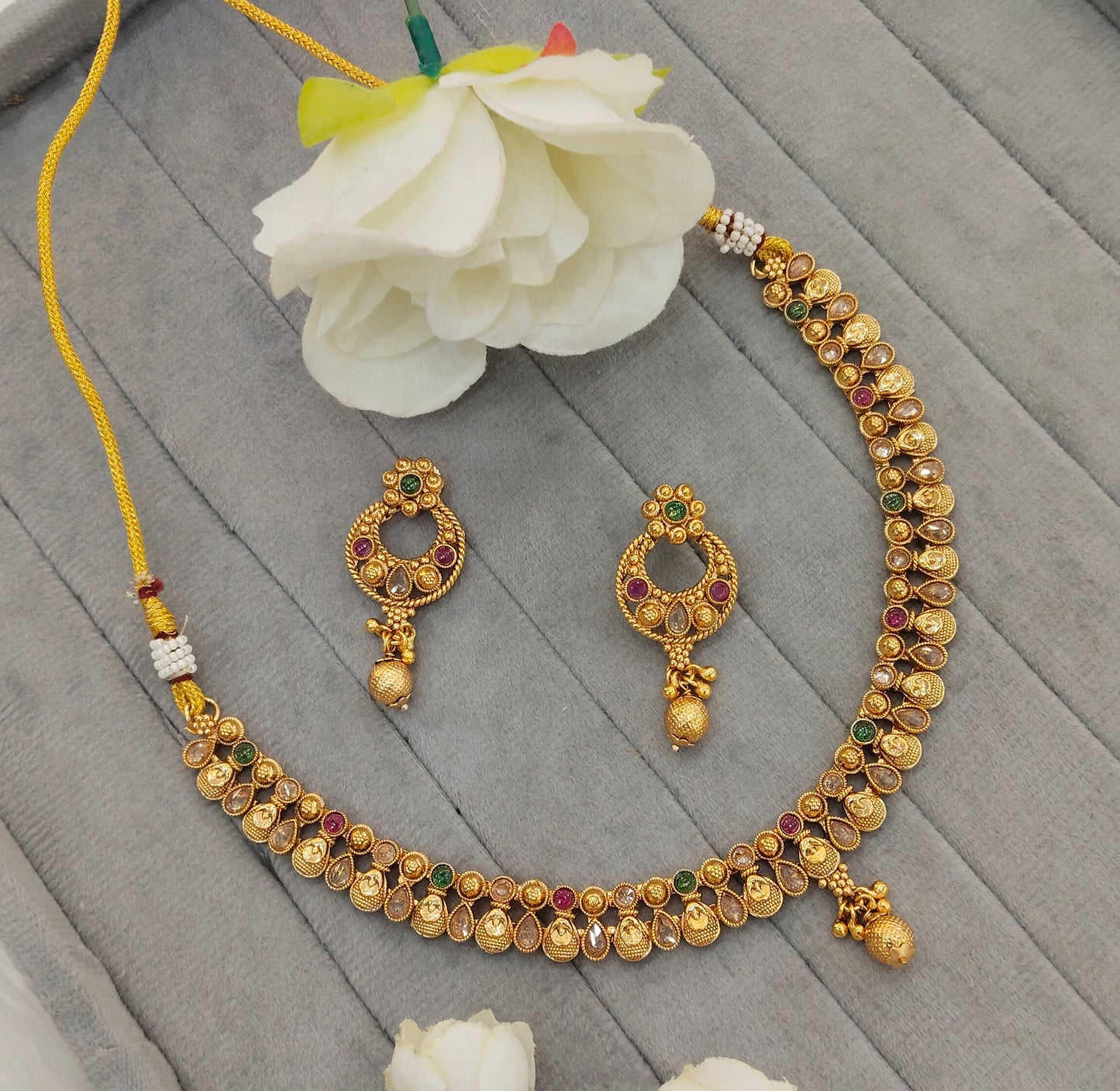 Ruby Green Gold Polki Necklace Jewellery Pawan Set