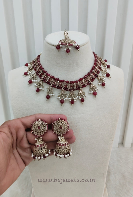 Ruby Antique Gold Necklace Jewellery Gurjot Set