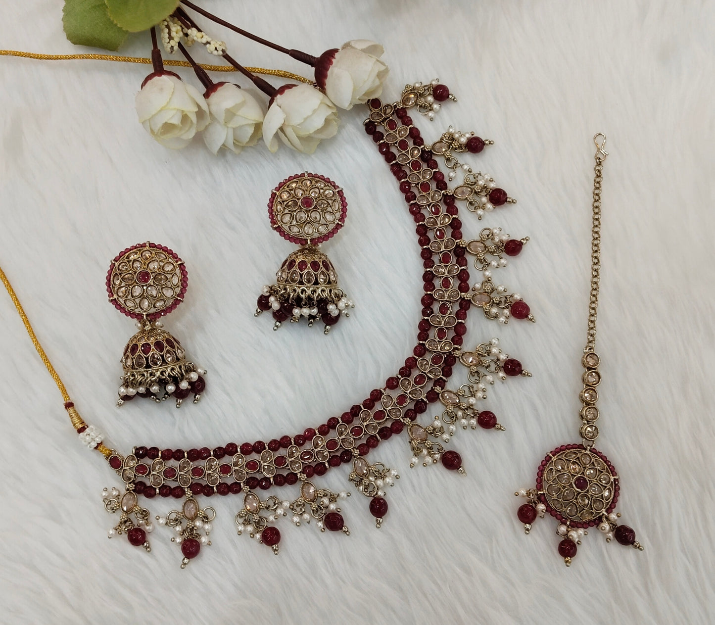 Ruby Antique Gold Necklace Jewellery Gurjot Set