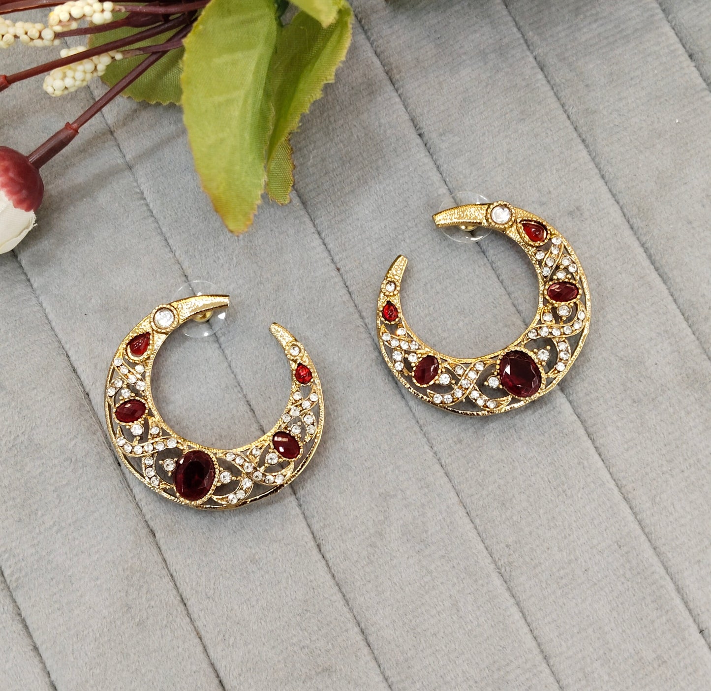 Maroon Kundan Chandbali Bollywood Sukh Earrings