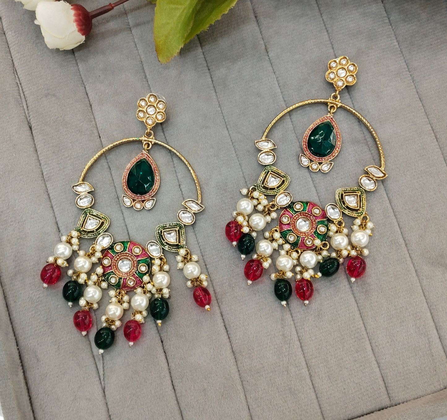 Majenta Green Kundan Bollywood Pargat Earrings