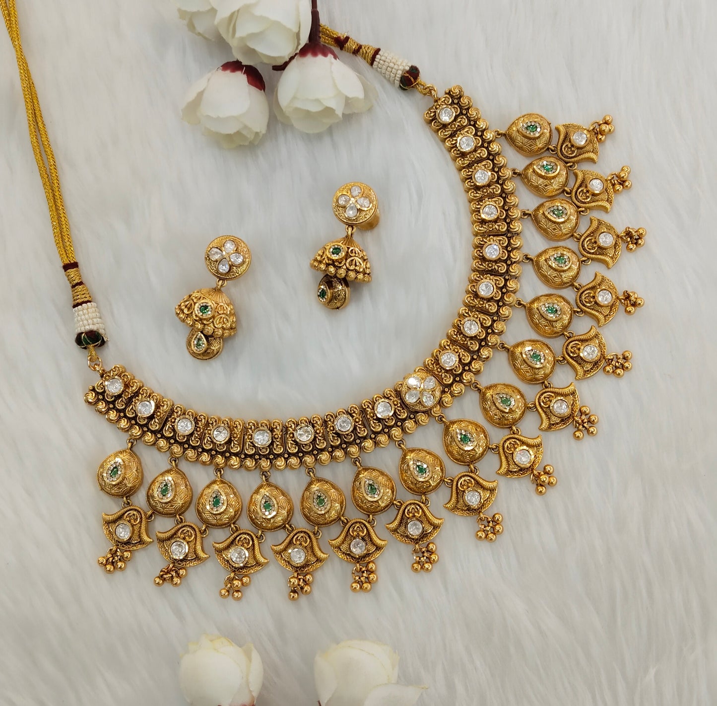 Green Gold Polki Necklace Jewellery Mulajam Set