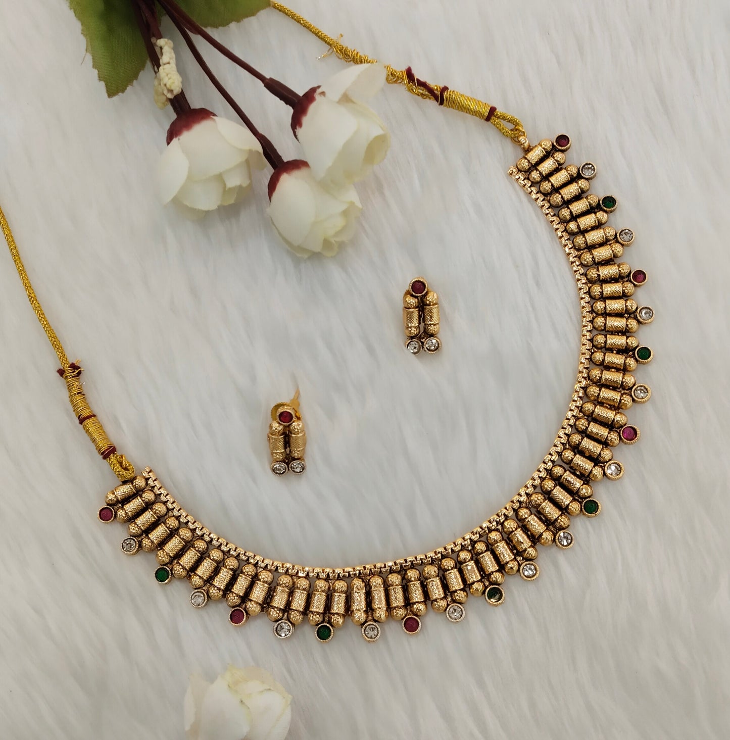 Ruby Green Gold Polki Necklace Jewellery Mulajam Set