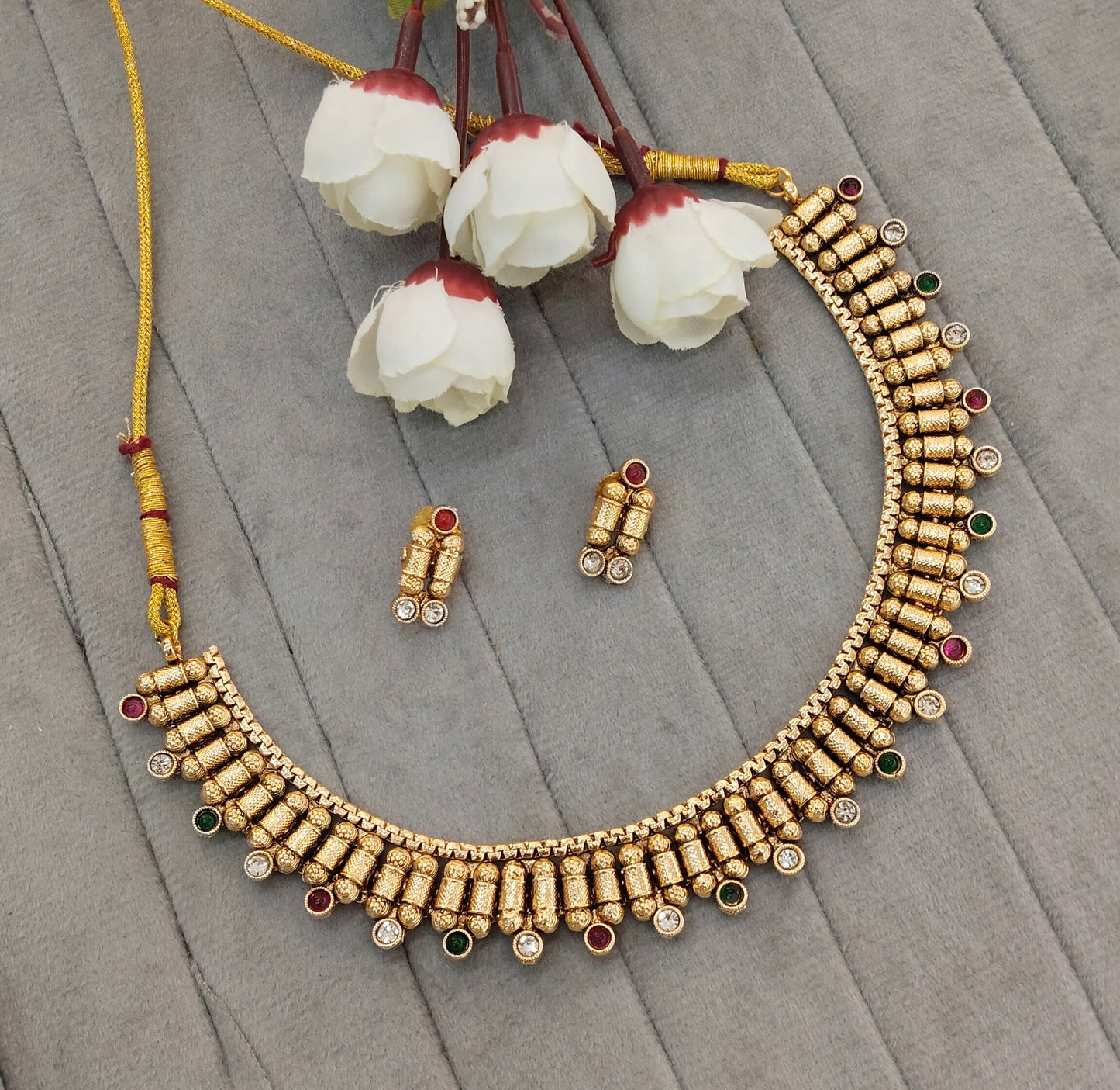 Ruby Green Gold Polki Necklace Jewellery Mulajam Set