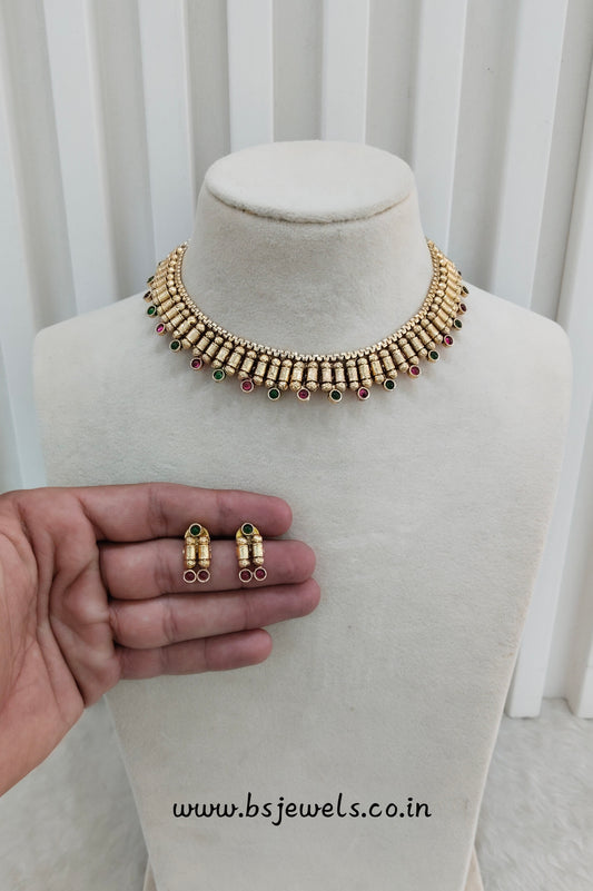 Ruby Green Gold Polki Necklace Jewellery Mulajam Set
