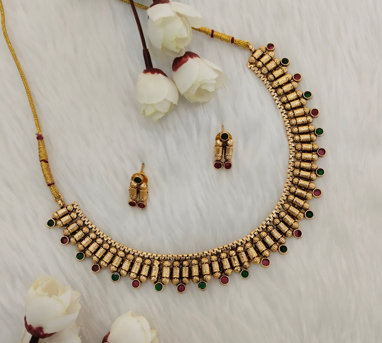 Ruby Green Gold Polki Necklace Jewellery Mulajam Set