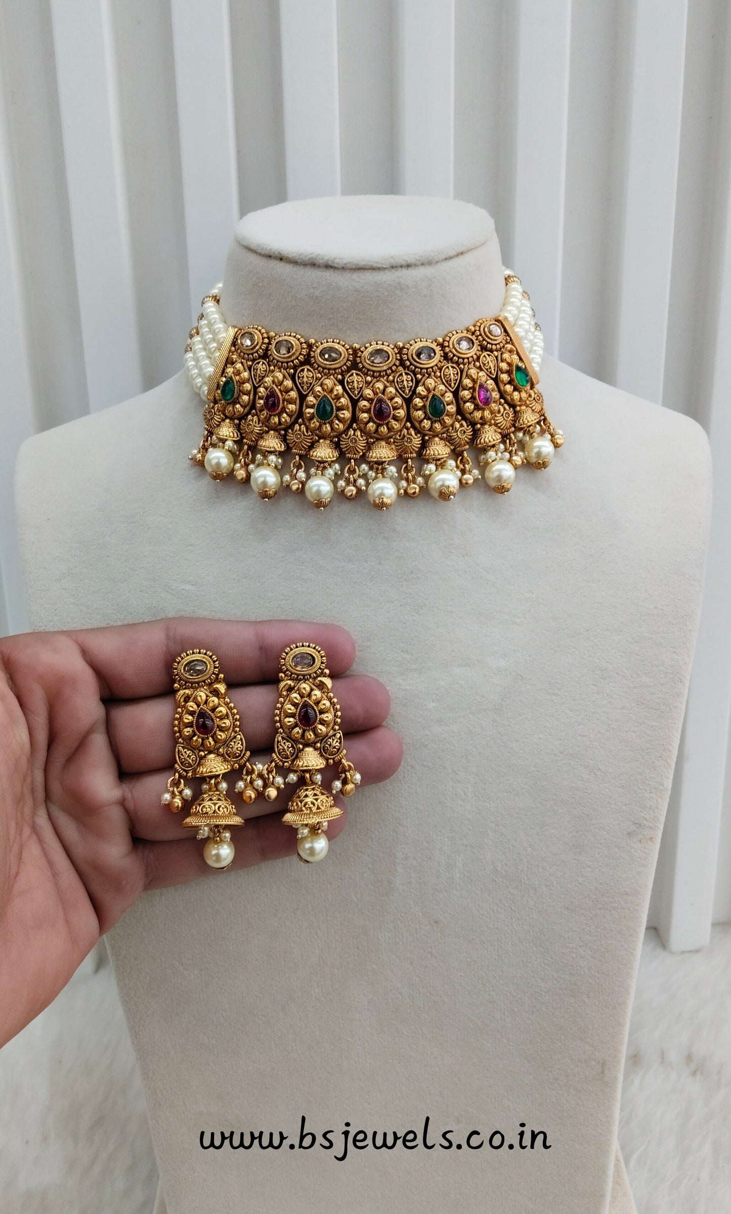 Ruby Green Gold Polki Choker Jewellery Gurleen Set