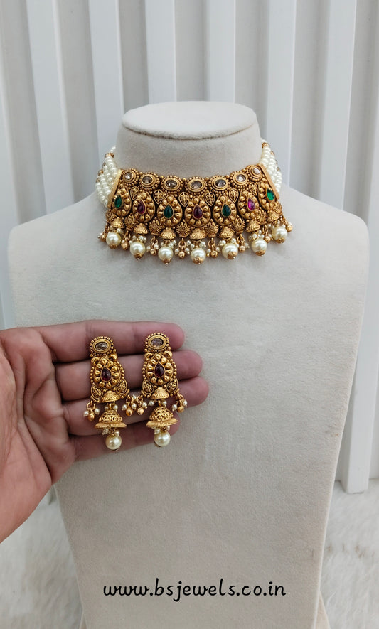 Ruby Green Gold Polki Choker Jewellery Gurleen Set