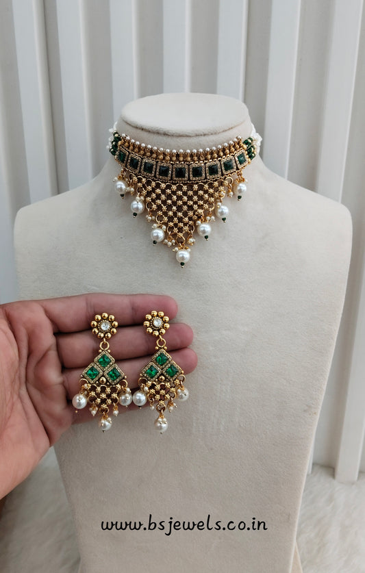 Green Gold Polki Choker Jewellery Gurleen Set