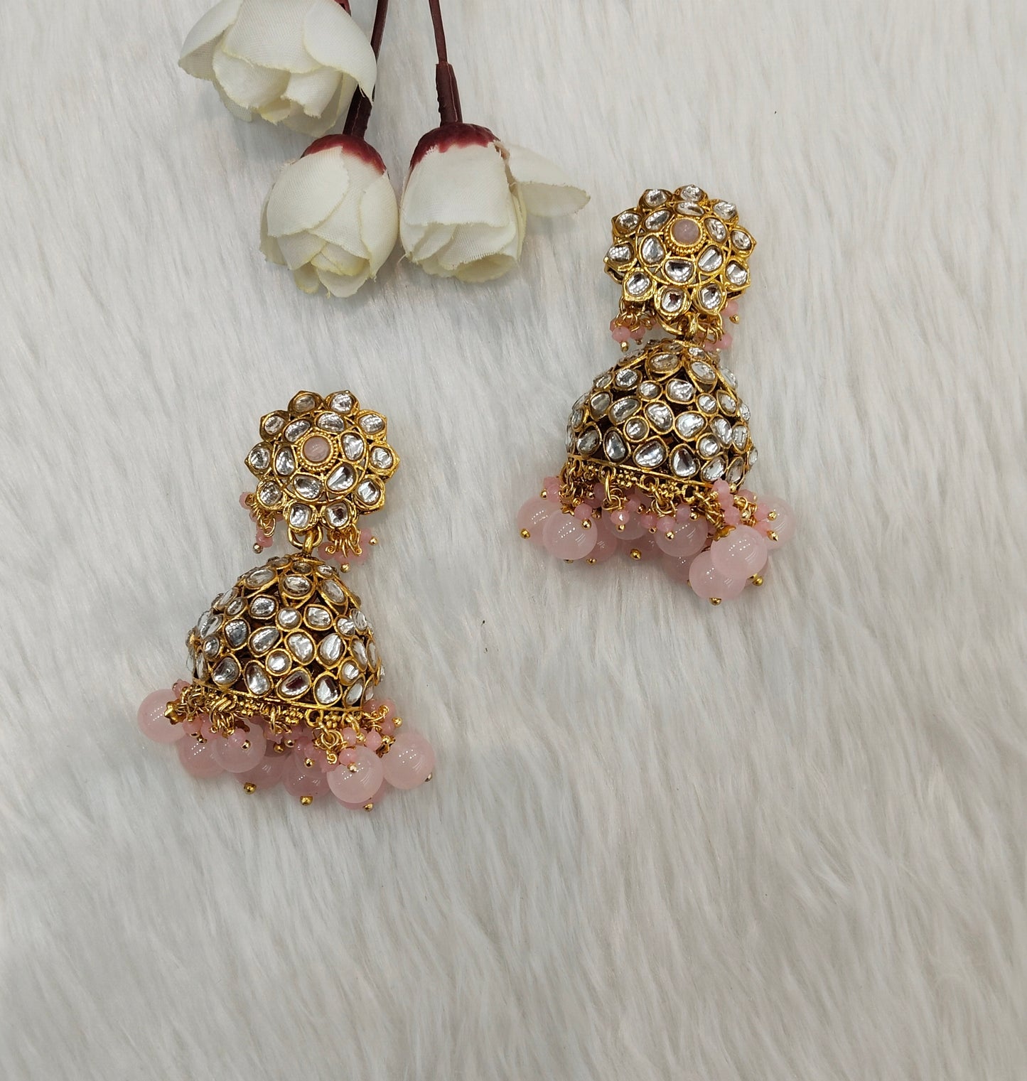 Pink Gold Kundan Bollywood Rcb Earrings