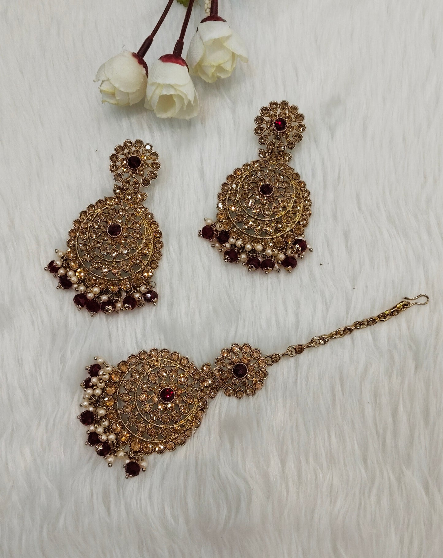 Maroon Antique Gold Bollywood Rcb Earrings