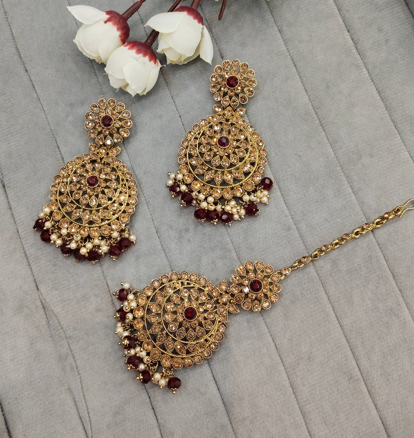 Maroon Antique Gold Bollywood Rcb Earrings