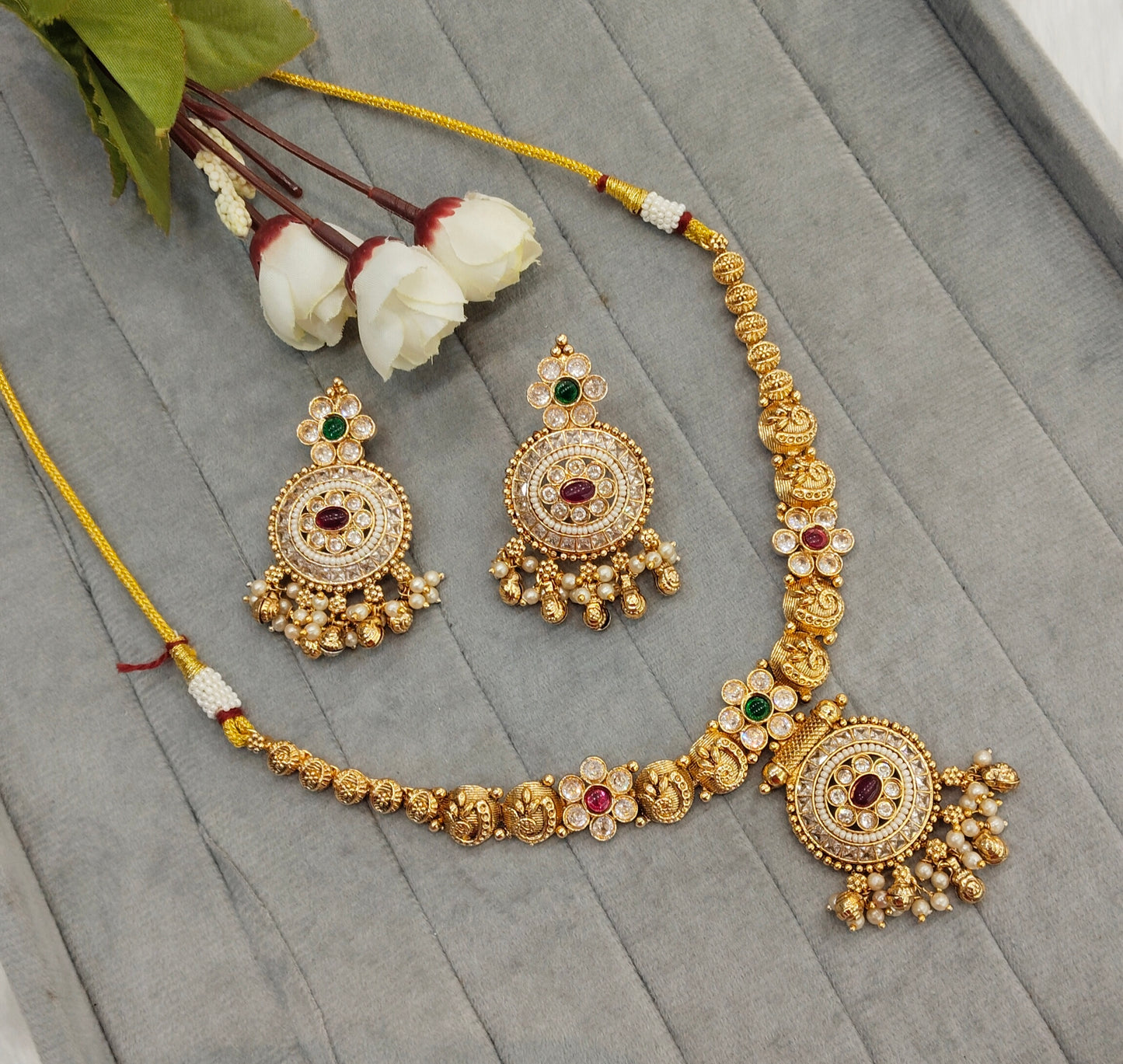 Ruby Green Gold Polki Necklace Jewellery Gurleen Set