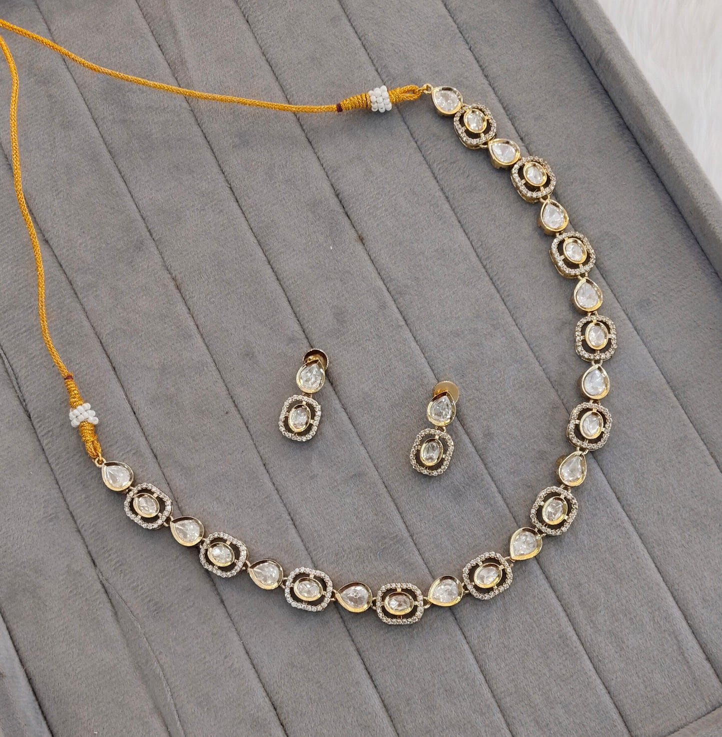 Gold Moissanite Kundan Necklace Jewellery Jhondear Set