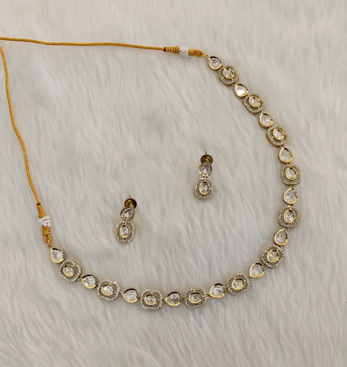 Gold Moissanite Kundan Necklace Jewellery Jhondear Set