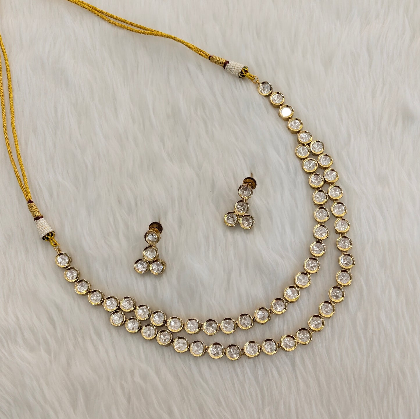 Gold Moissanite Kundan Necklace Jewellery Jhondear Set