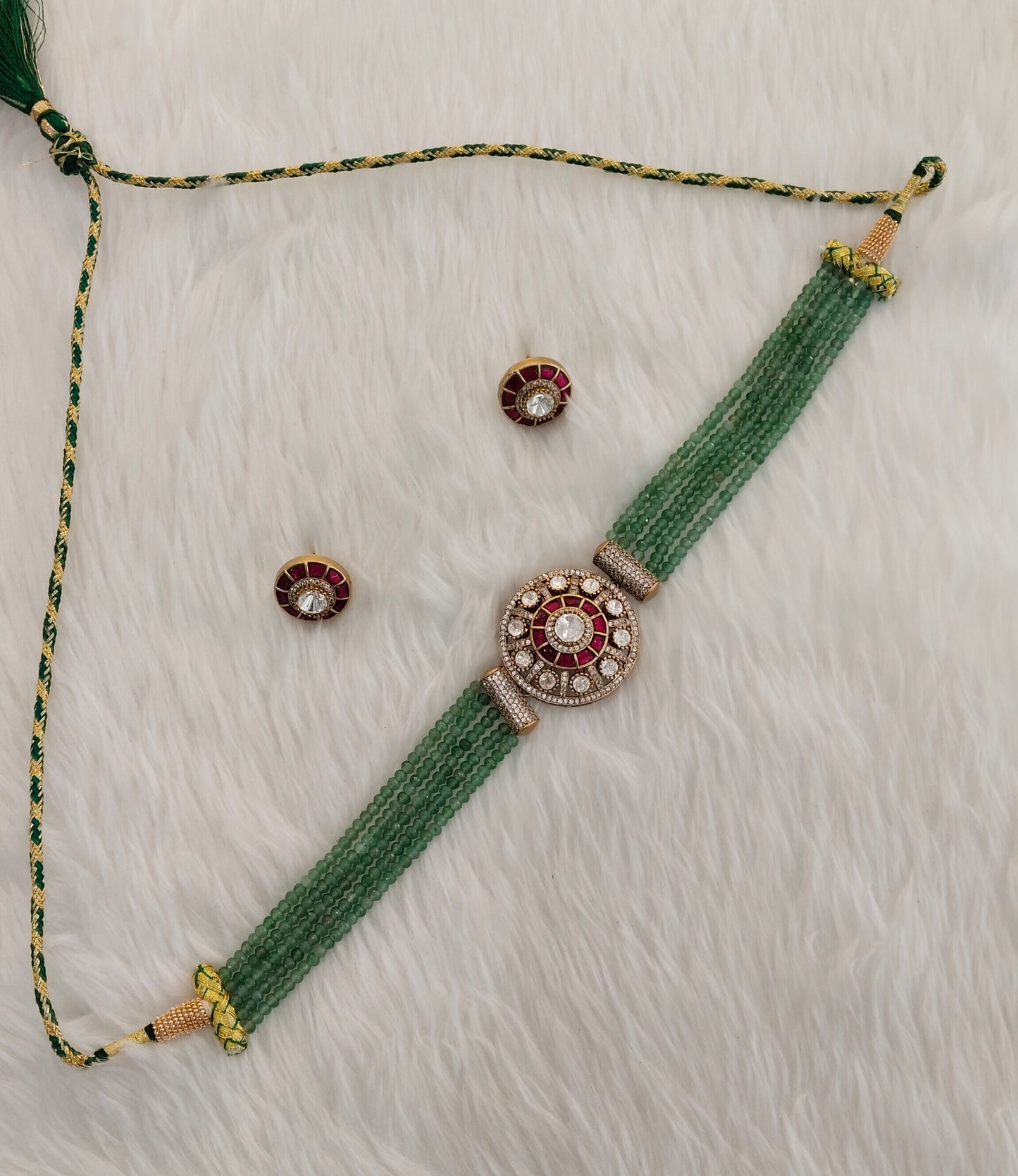 Sage Green Moissanite Kundan Choker Jewellery Swaraj Set