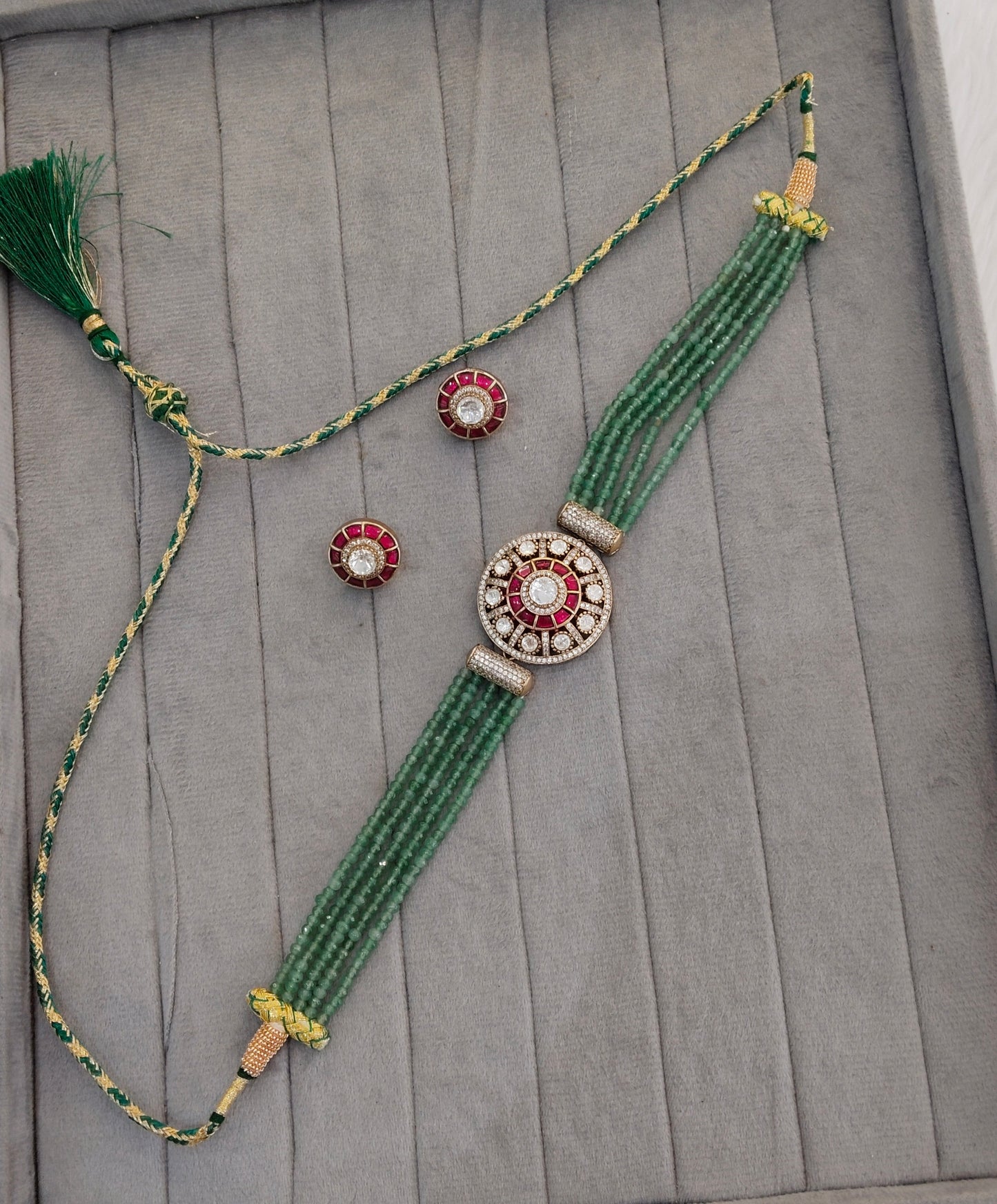 Sage Green Moissanite Kundan Choker Jewellery Swaraj Set