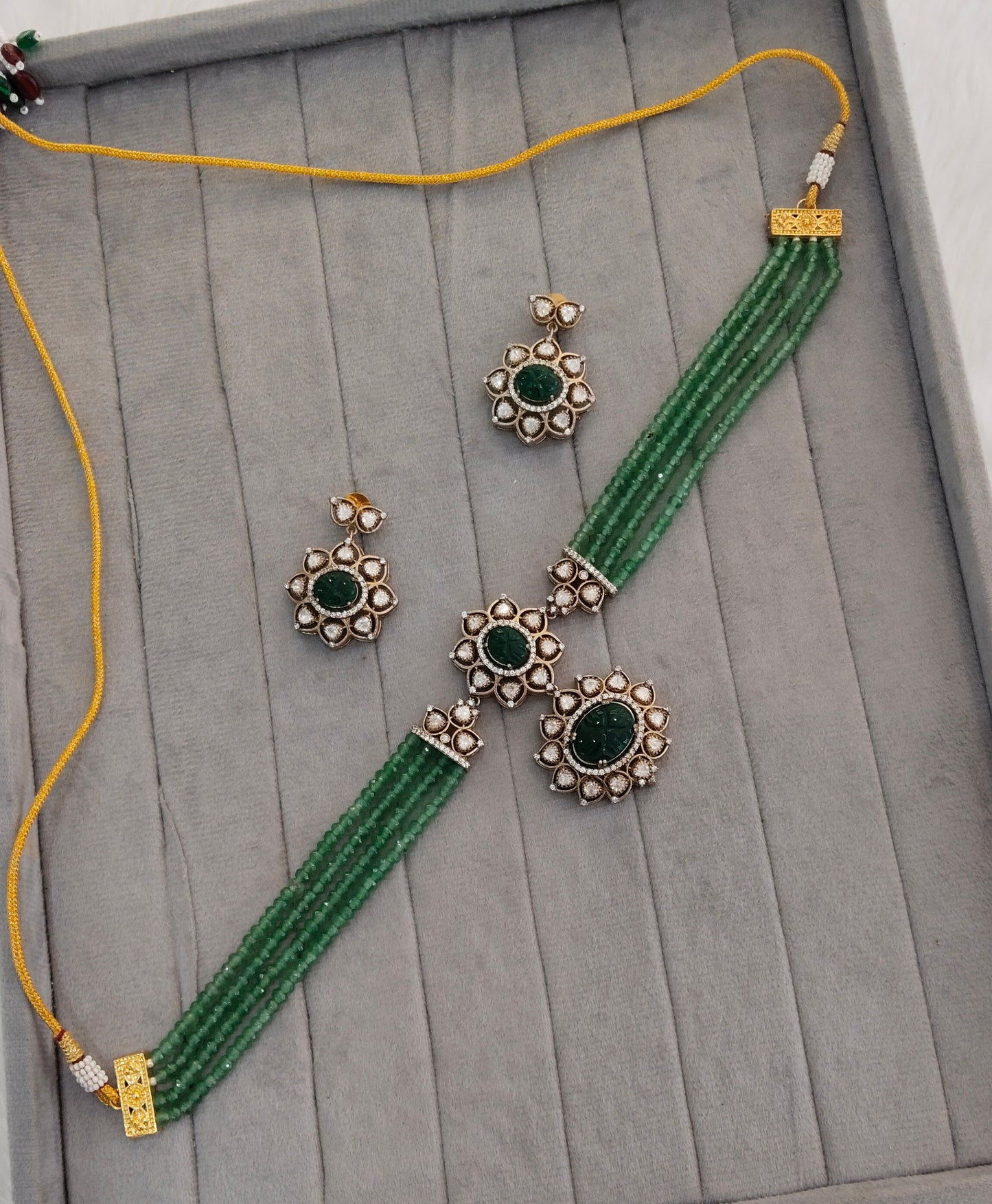 Sage Green Moissanite Kundan Choker Jewellery Swaraj Set