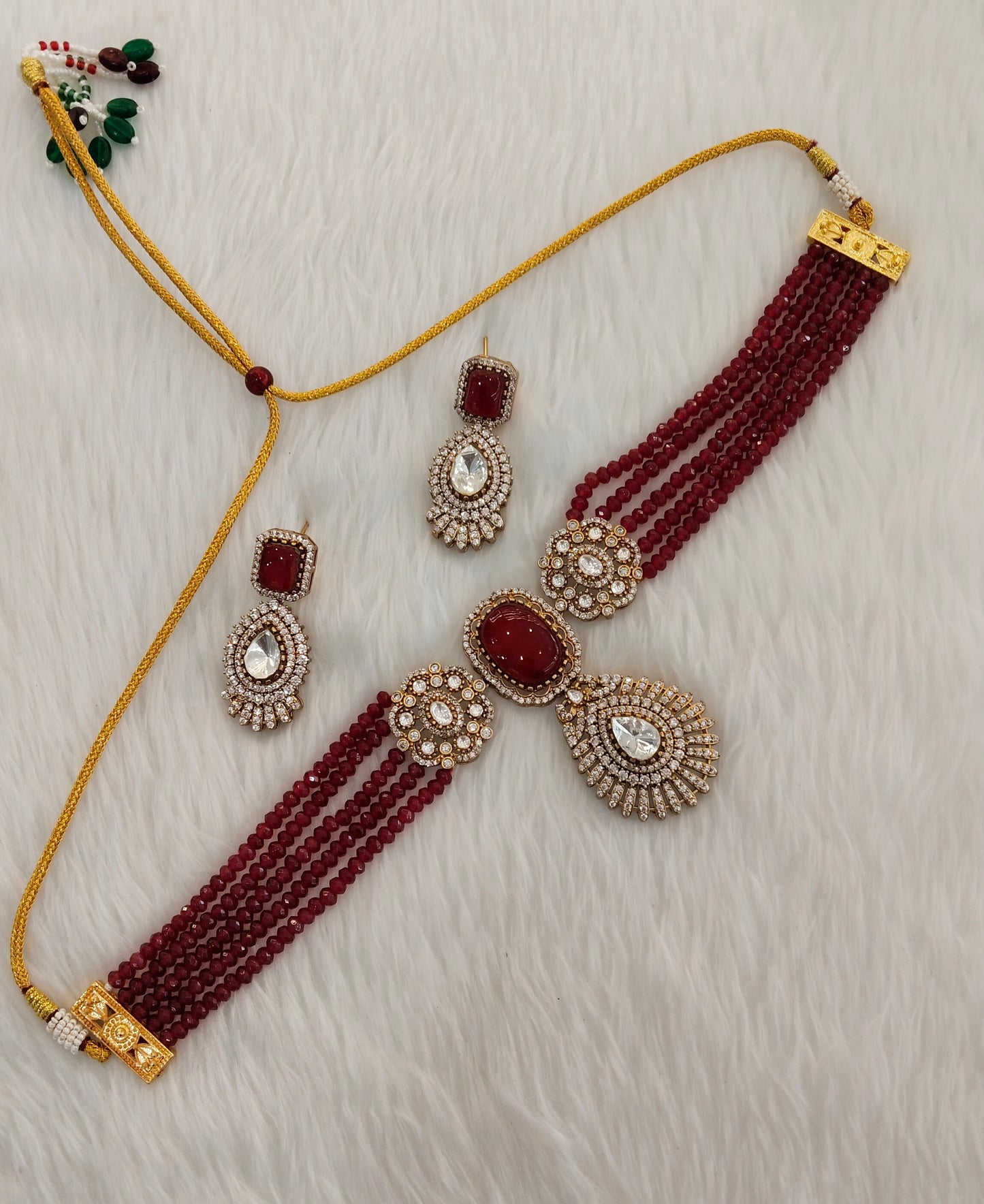 Maroon Moissanite Kundan Choker Jewellery Swaraj Set