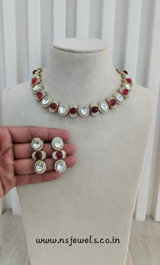 Ruby Gold Moissanite Kundan Necklace Jewellery Sonalika Set