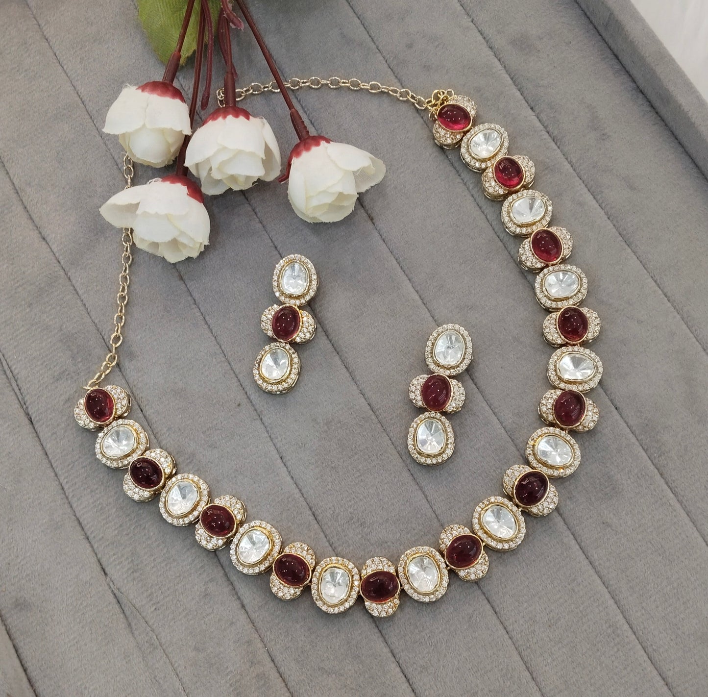 Ruby Gold Moissanite Kundan Necklace Jewellery Sonalika Set