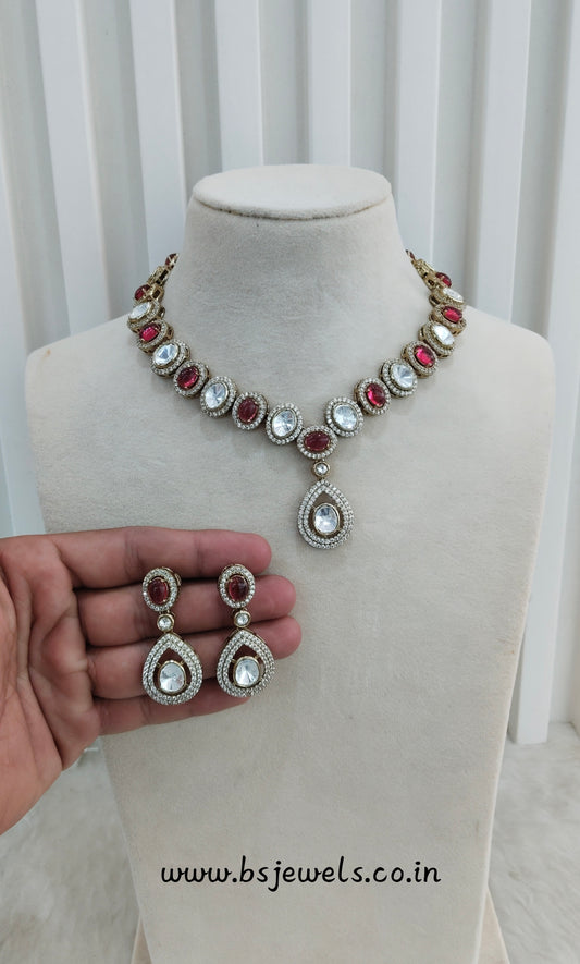 Ruby Gold Moissanite Kundan Necklace Jewellery Sonalika Set
