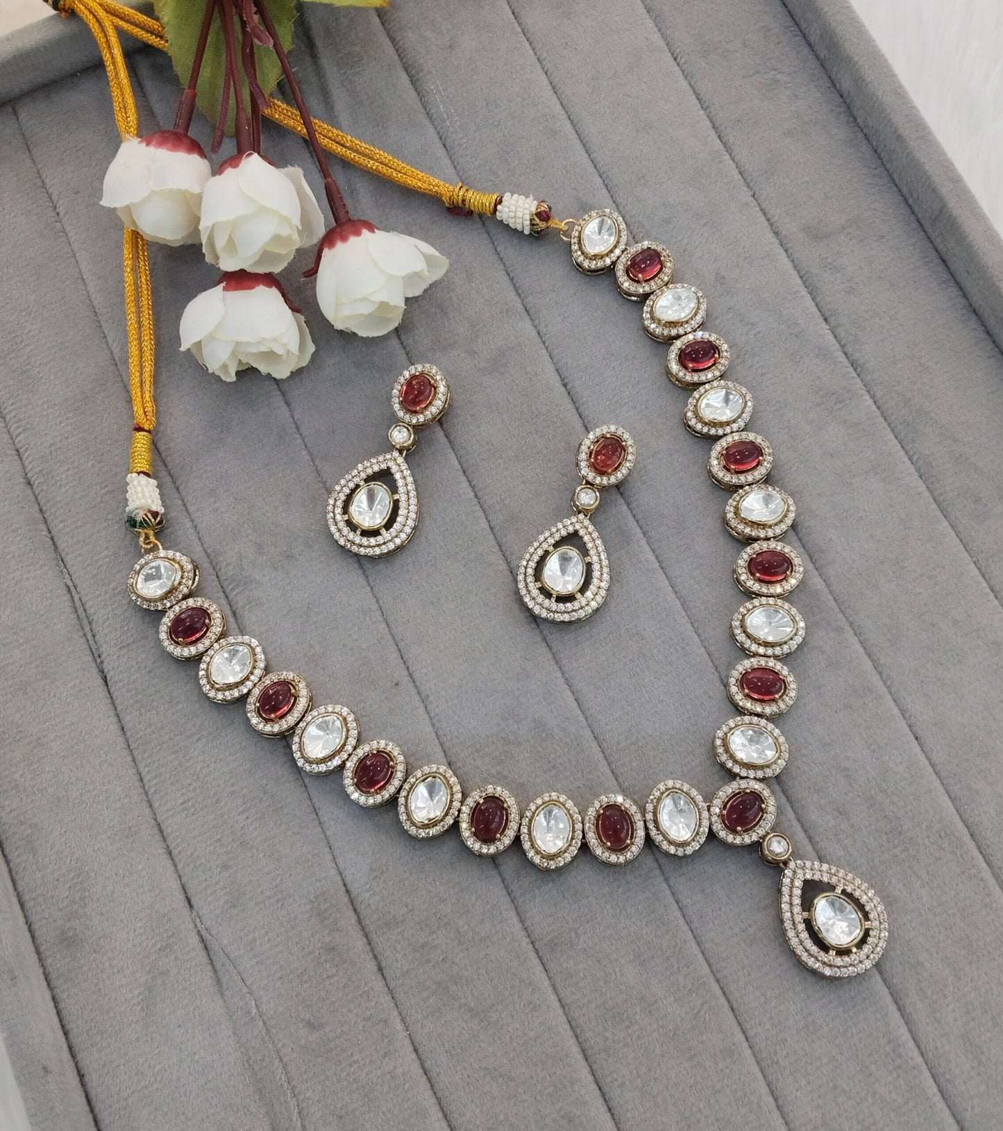 Ruby Gold Moissanite Kundan Necklace Jewellery Sonalika Set